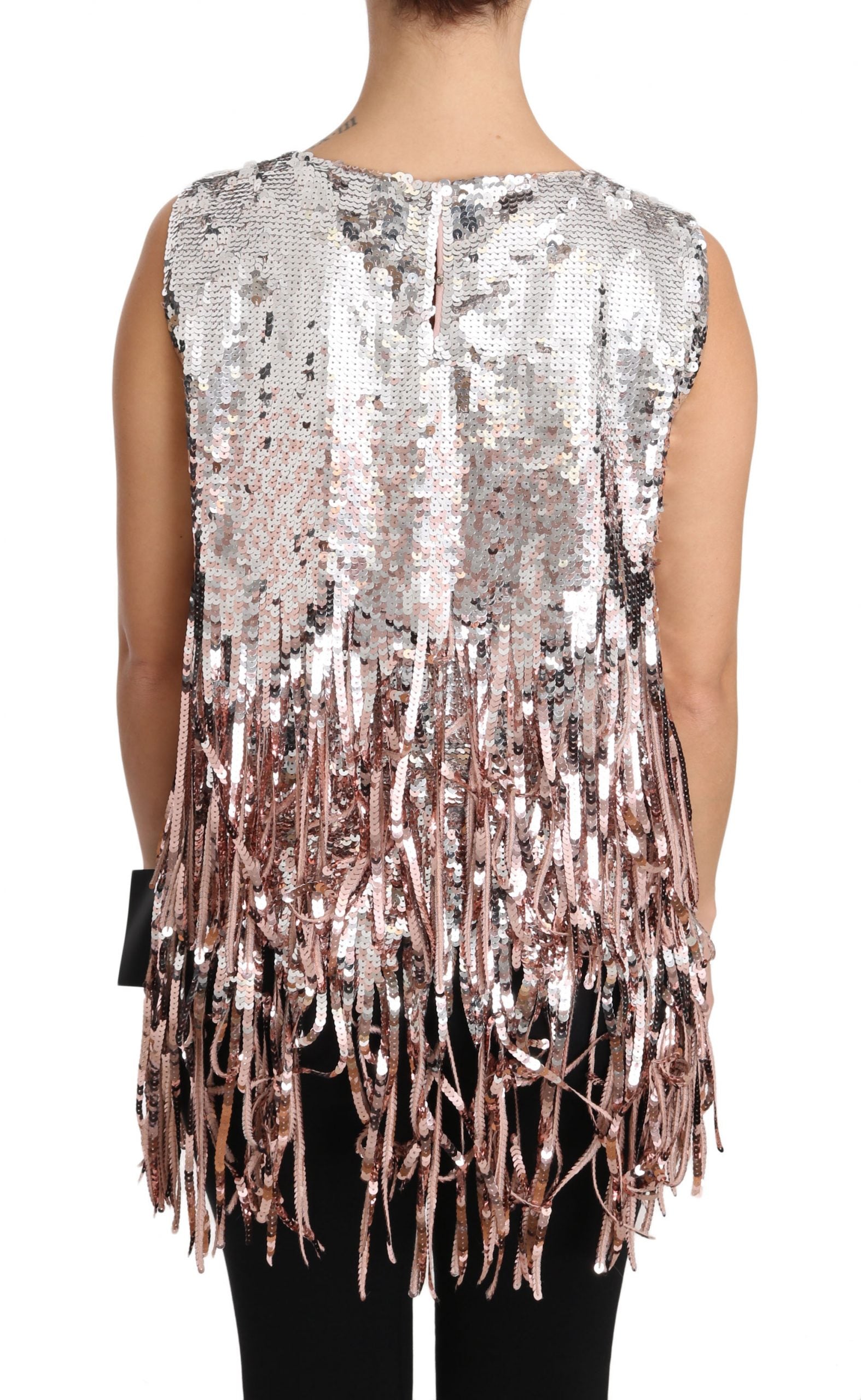 Dolce & Gabbana Golden Pink Sequined Fringe Tank Top | Regal Royce