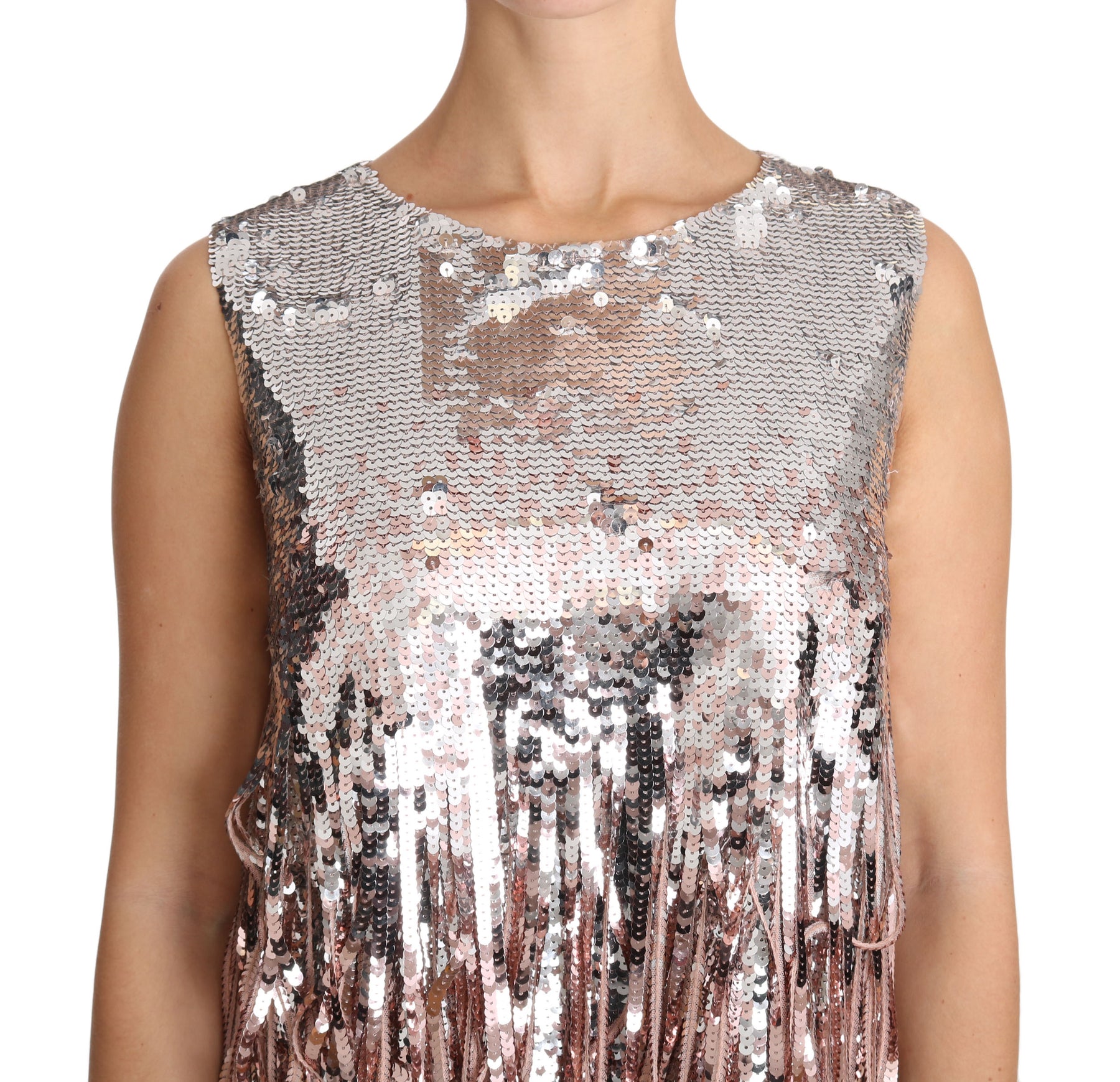 Dolce & Gabbana Golden Pink Sequined Fringe Tank Top | Regal Royce