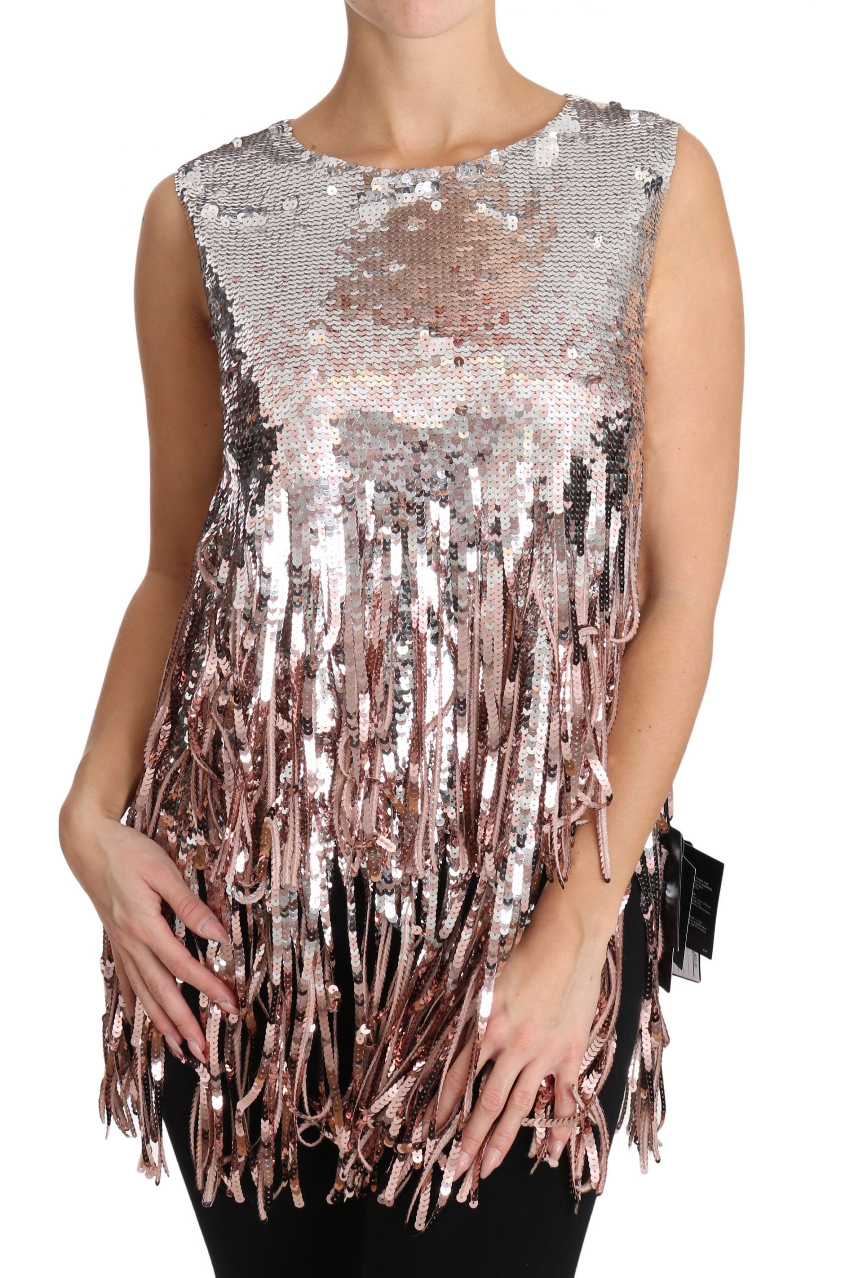 Dolce & Gabbana Golden Pink Sequined Fringe Tank Top | Regal Royce
