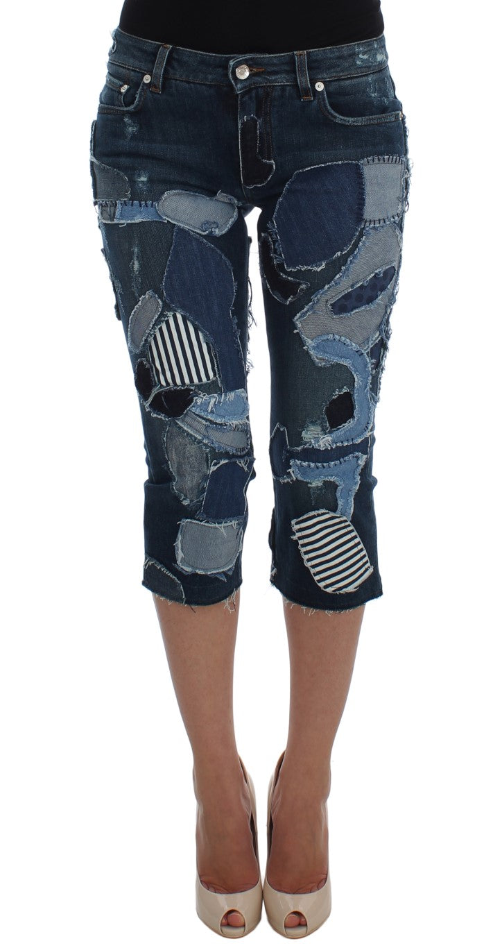 Dolce & Gabbana Stretch Blue Patchwork Jeans Shorts | Regal Royce