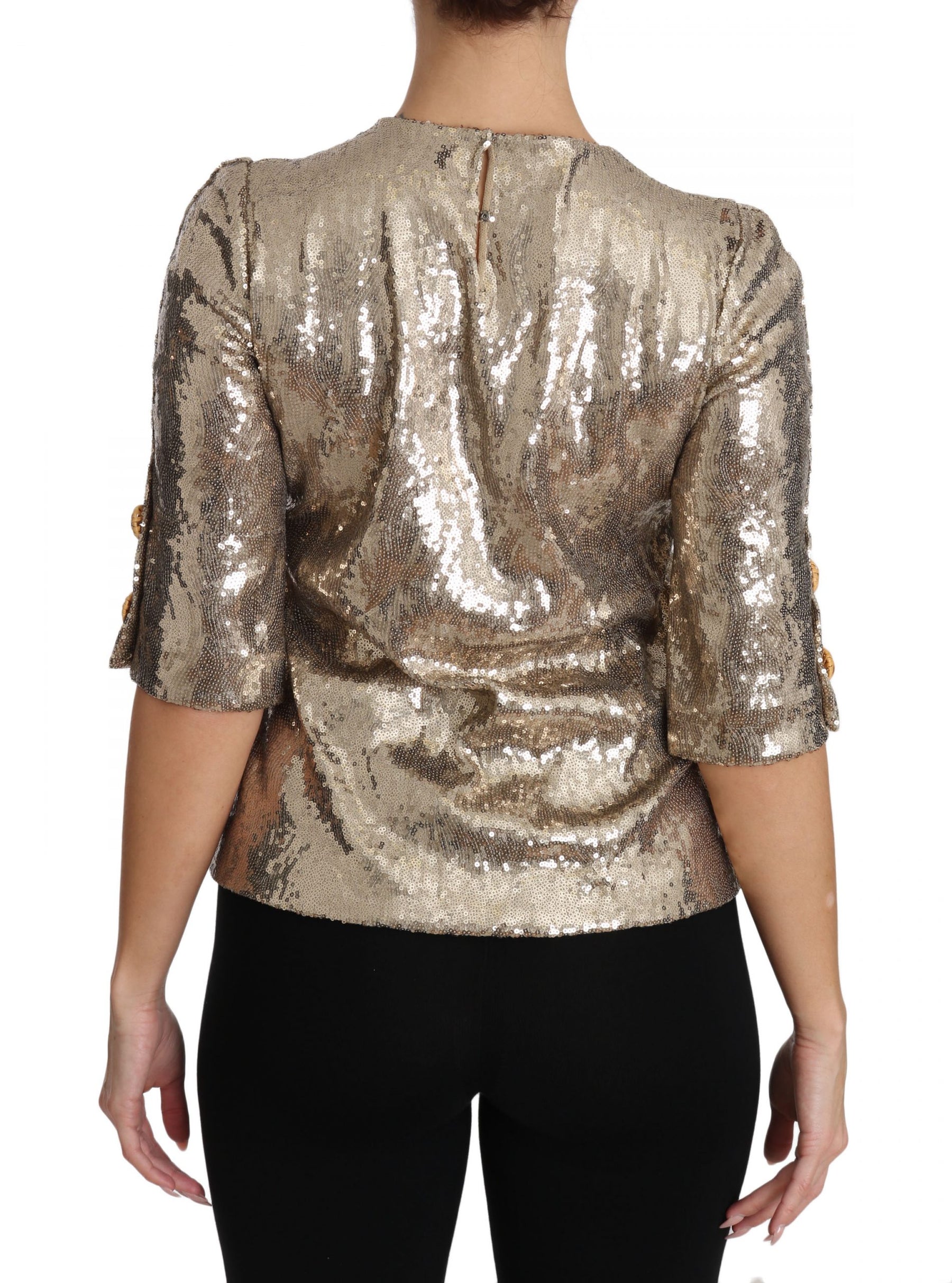 Dolce & Gabbana Gold Sequined Parrot Crystal Blouse | Regal Royce
