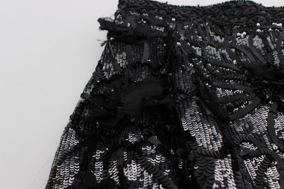 Dolce & Gabbana Black Crystal Sequined Mini Shorts | Regal Royce
