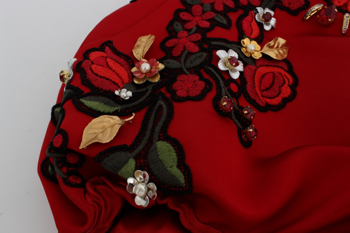 Dolce & Gabbana Red Silk Crystal Roses Shorts | Regal Royce