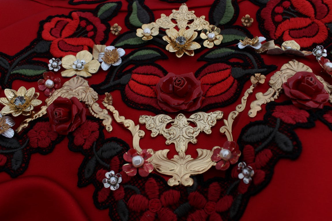 Dolce & Gabbana Red Silk Crystal Roses Shorts | Regal Royce