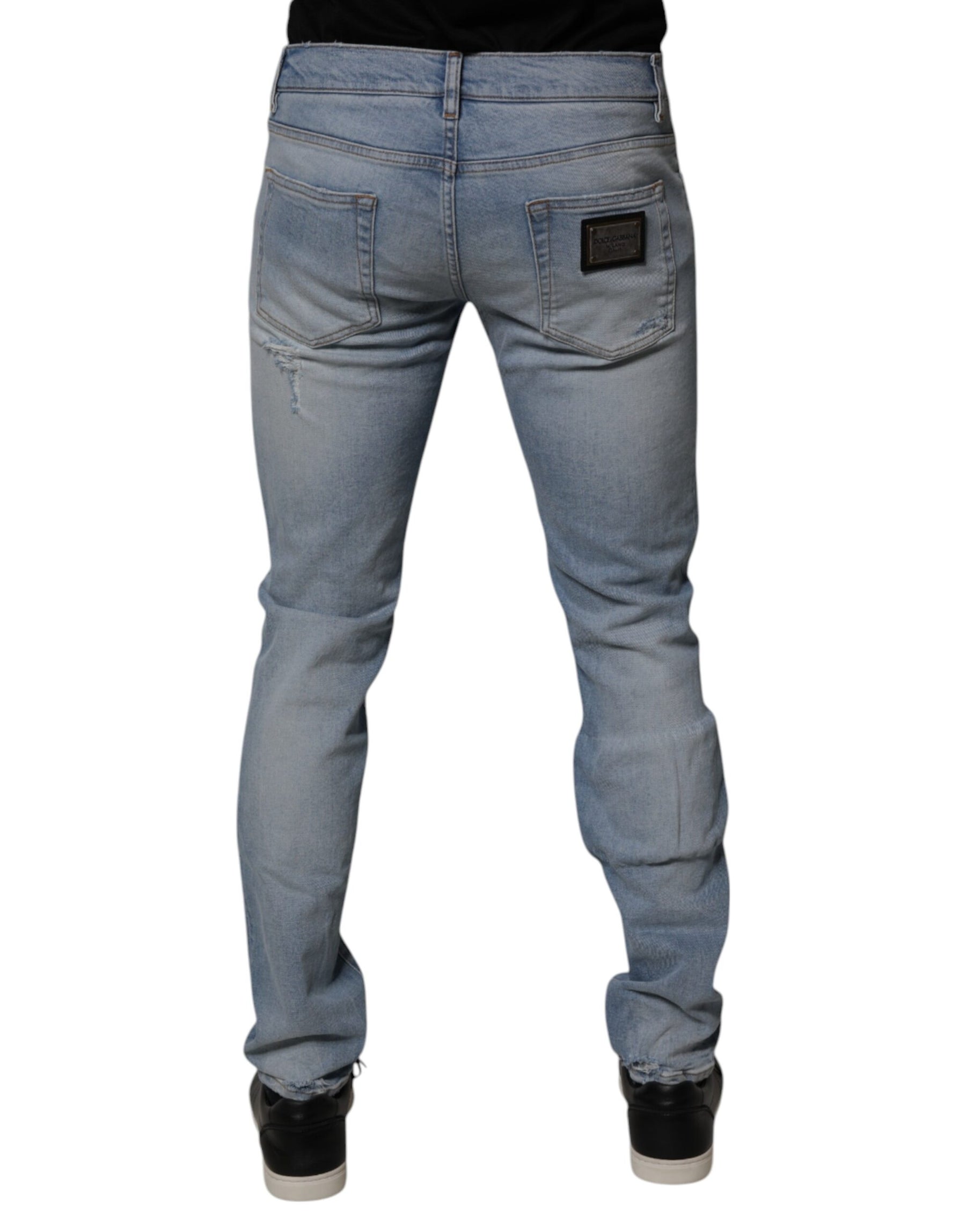 Dolce & Gabbana Blue Tattered Cotton Skinny Men Denim Jeans | Regal Royce