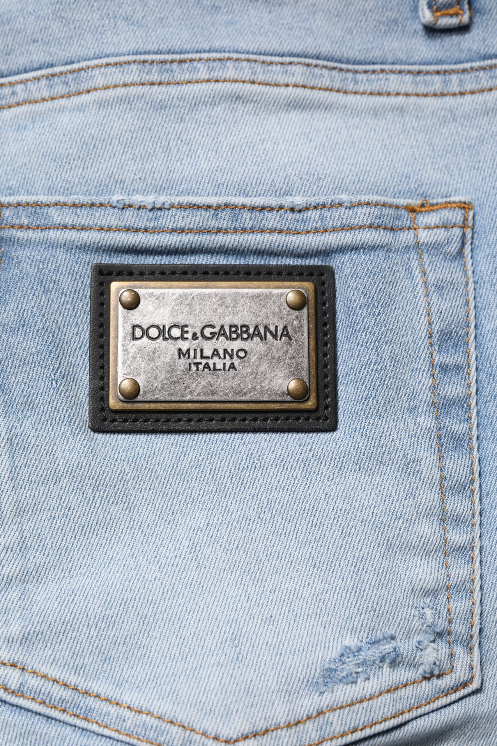 Dolce & Gabbana Blue Tattered Cotton Skinny Men Denim Jeans | Regal Royce
