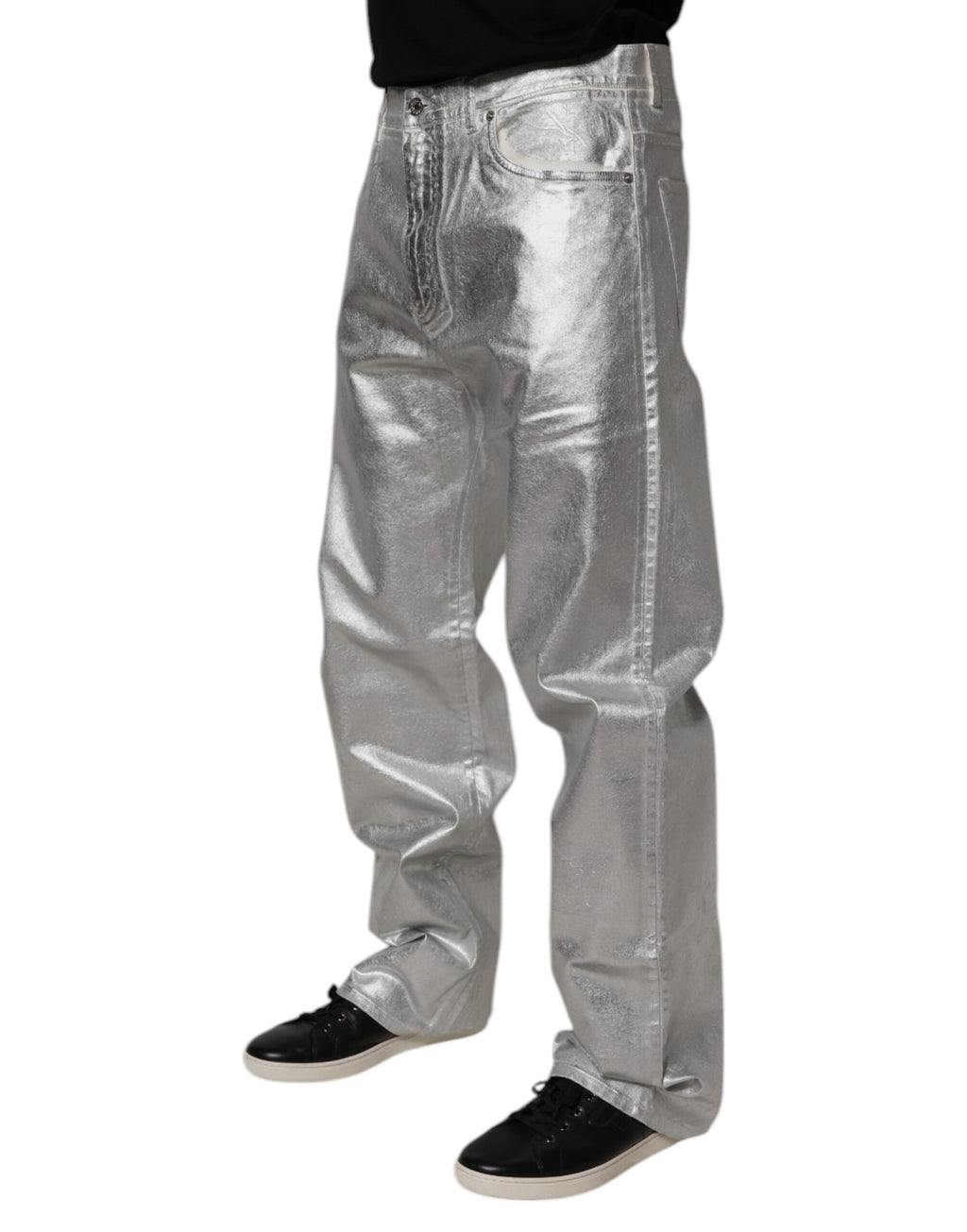 Dolce & Gabbana Metallic Silver Cotton Straight Denim Jeans