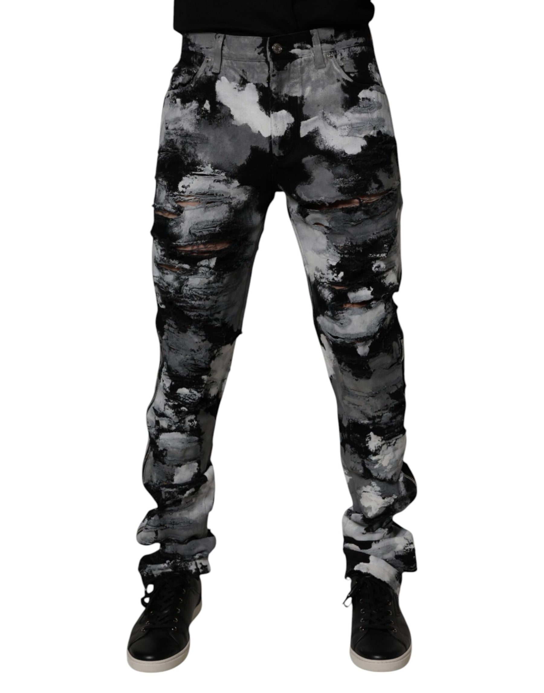 Dolce & Gabbana Multicolor Camouflage Tattered Skinny Denim Jeans | Regal Royce