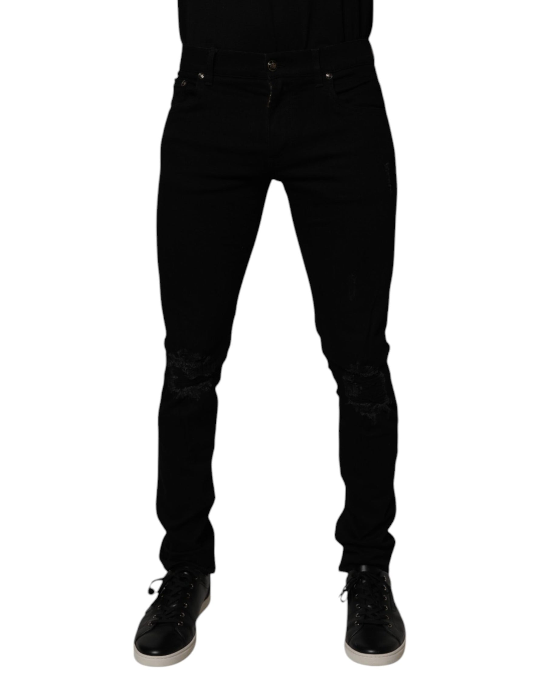 Dolce & Gabbana Black Cotton Stretch Skinny Men Denim Jeans | Regal Royce