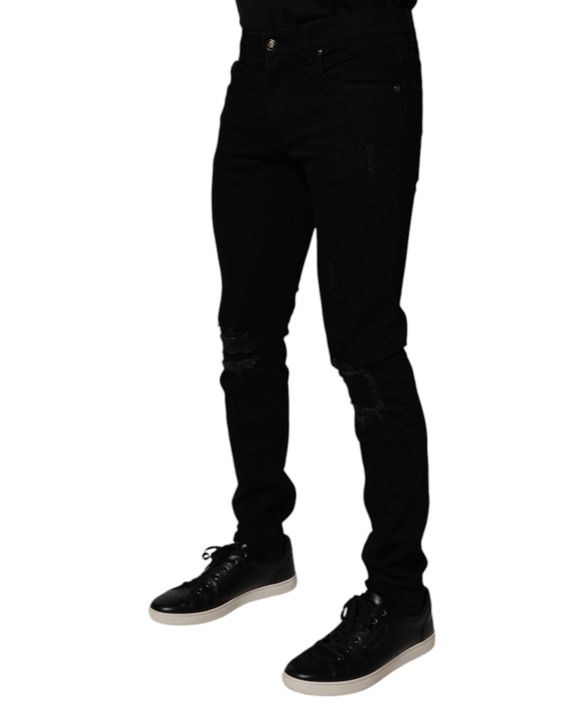 Dolce & Gabbana Black Cotton Stretch Skinny Men Denim Jeans | Regal Royce