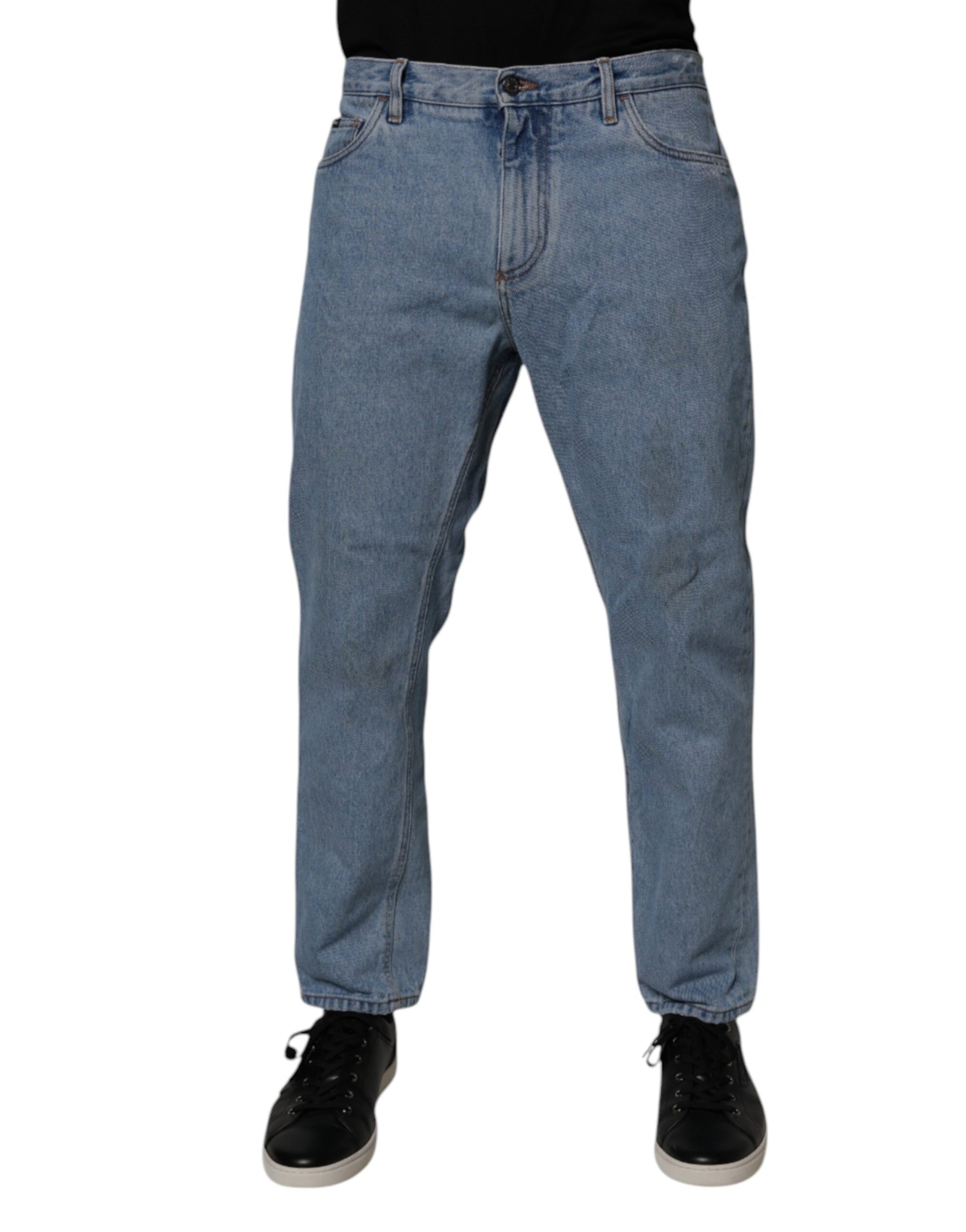 Dolce & Gabbana Blue Cotton Skinny Men Denim Mid Waist Jeans | Regal Royce