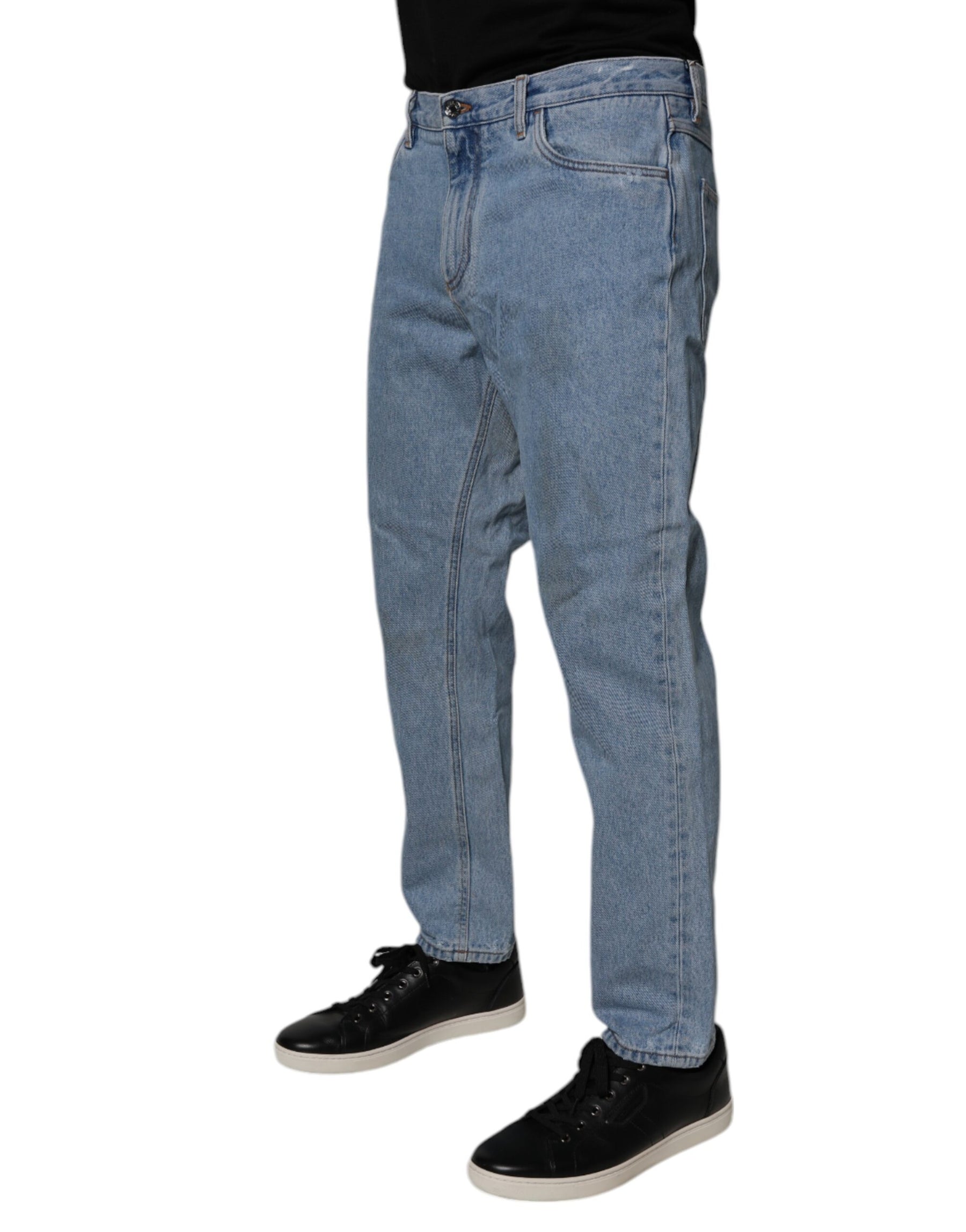 Dolce & Gabbana Blue Cotton Skinny Men Denim Mid Waist Jeans | Regal Royce