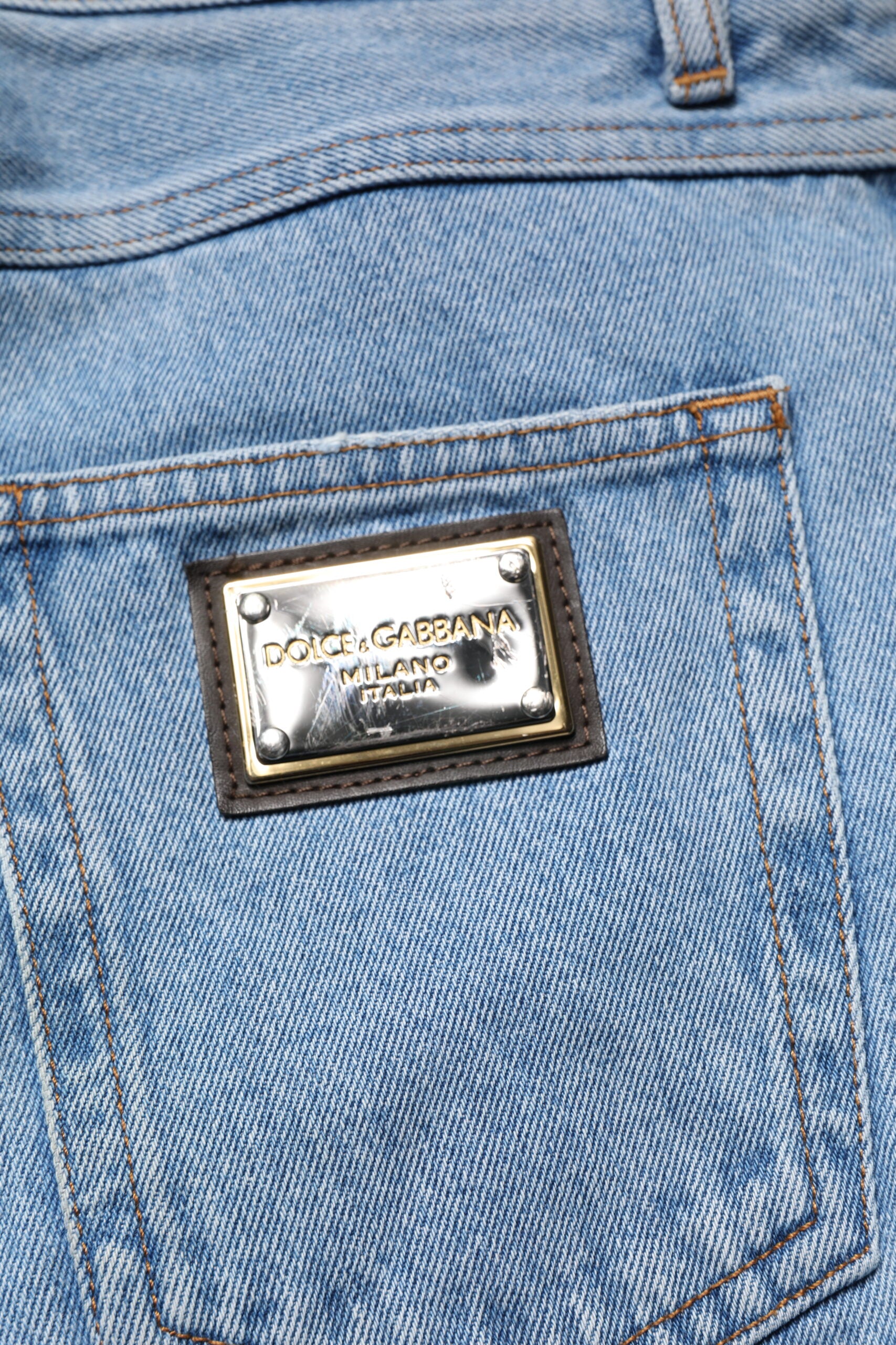 Dolce & Gabbana Blue Cotton Skinny Men Denim Mid Waist Jeans | Regal Royce