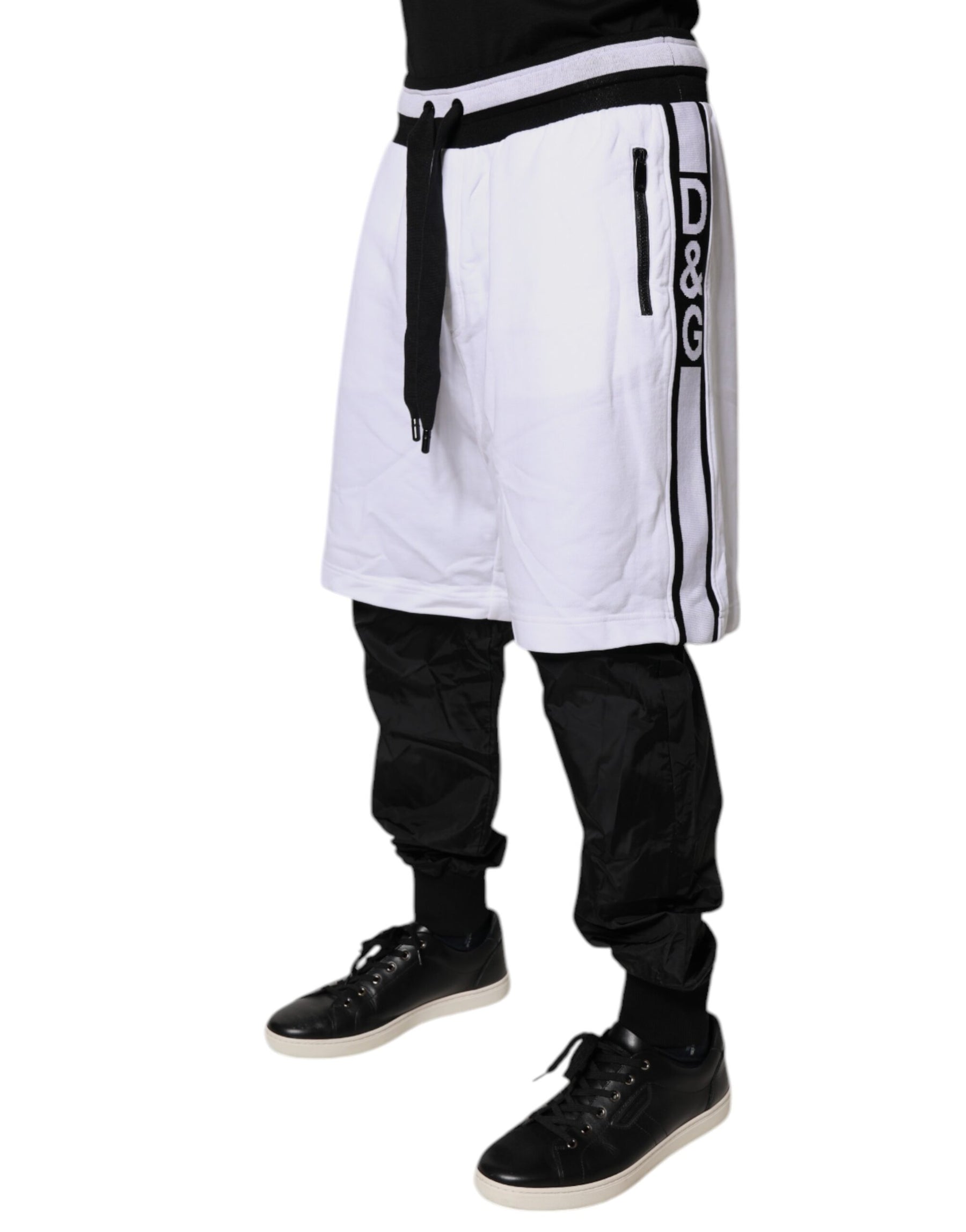 Dolce & Gabbana Black White Cotton Layered Sweatpants Pants | Regal Royce