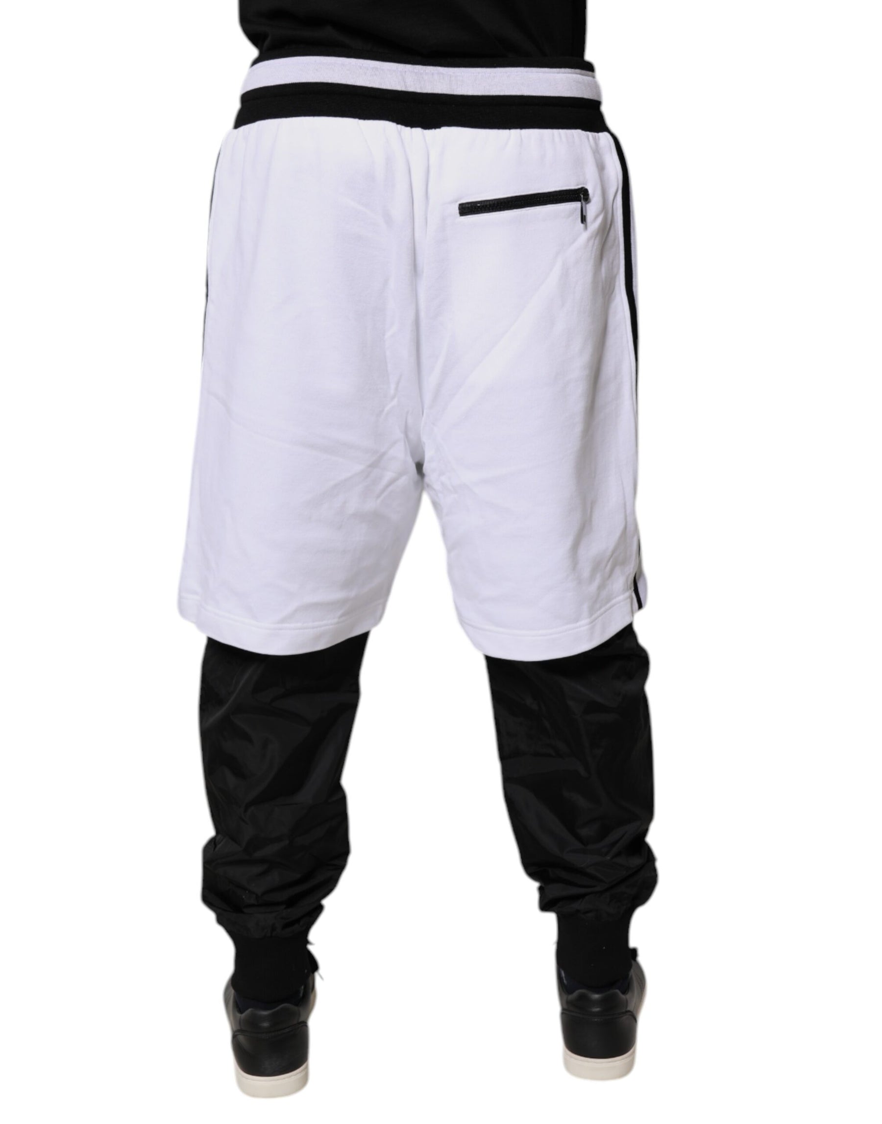 Dolce & Gabbana Black White Cotton Layered Sweatpants Pants | Regal Royce