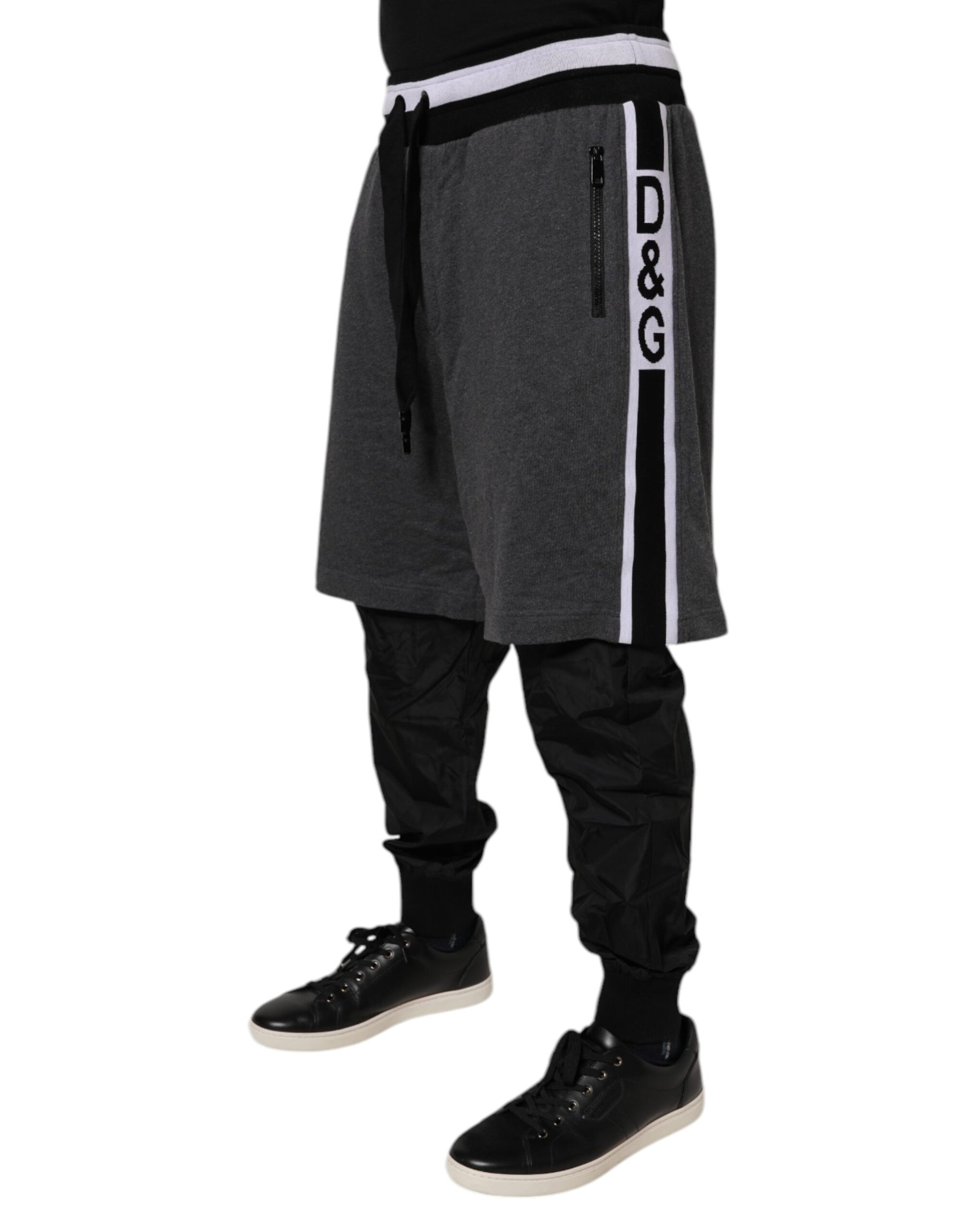 Dolce & Gabbana Black Gray Cotton Layered Men Sweatpants Pants | Regal Royce