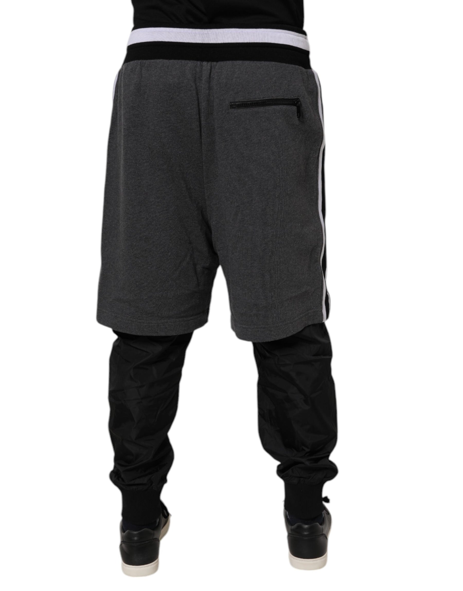 Dolce & Gabbana Black Gray Cotton Layered Men Sweatpants Pants | Regal Royce