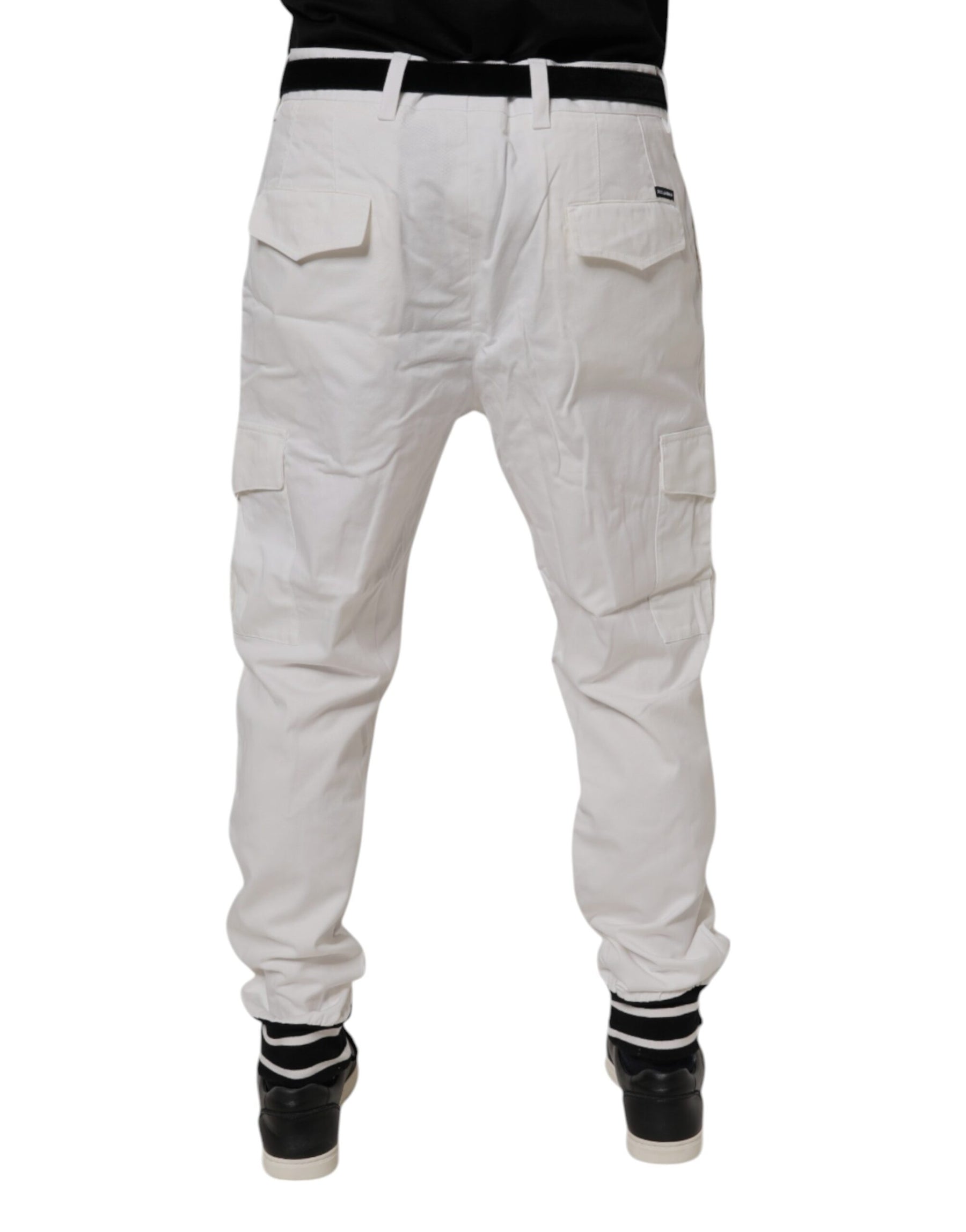 Dolce & Gabbana White Cotton Jogger Cargo Skinny Pants | Regal Royce