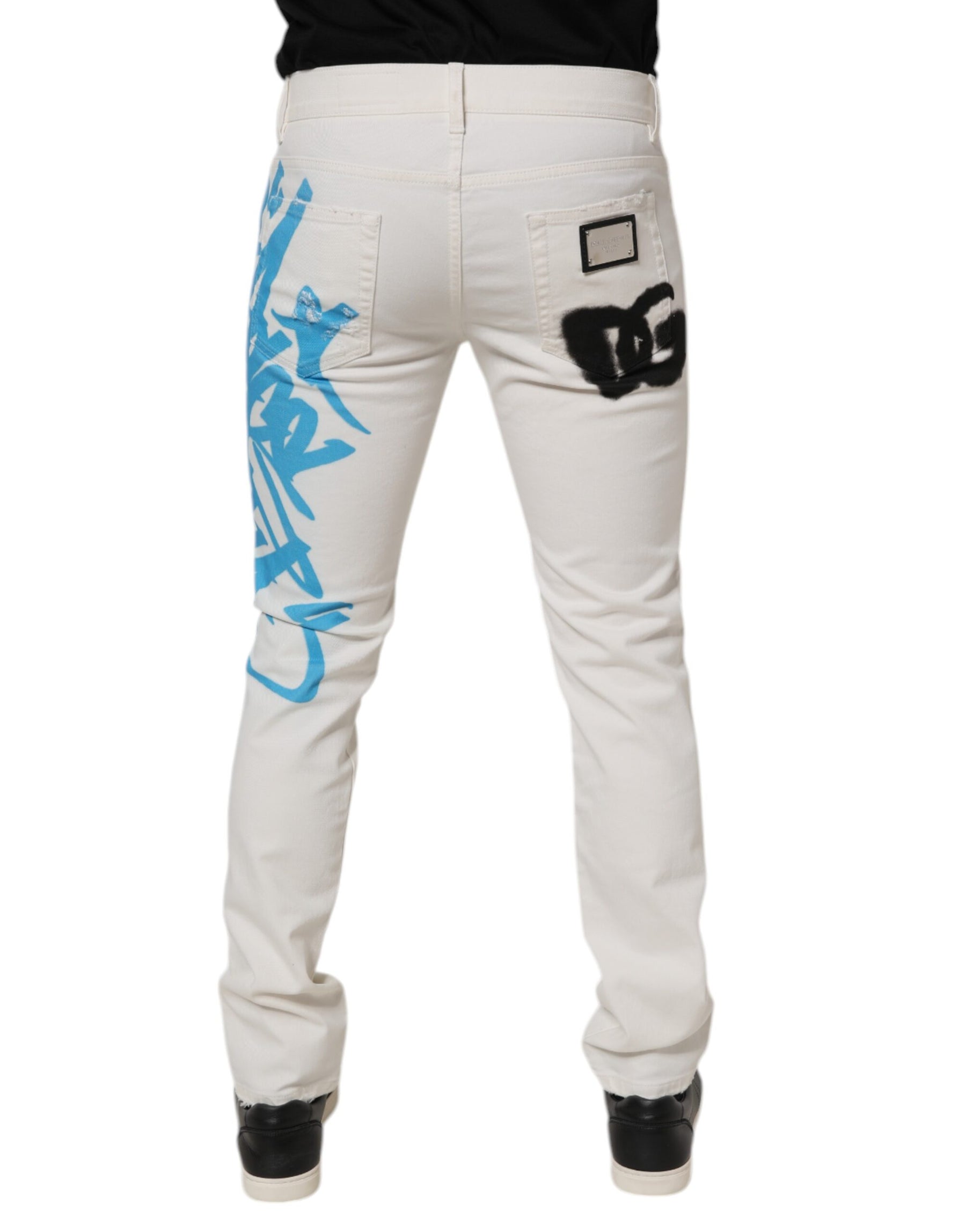 Dolce & Gabbana White Tattered Graffiti Skinny Denim Jeans | Regal Royce