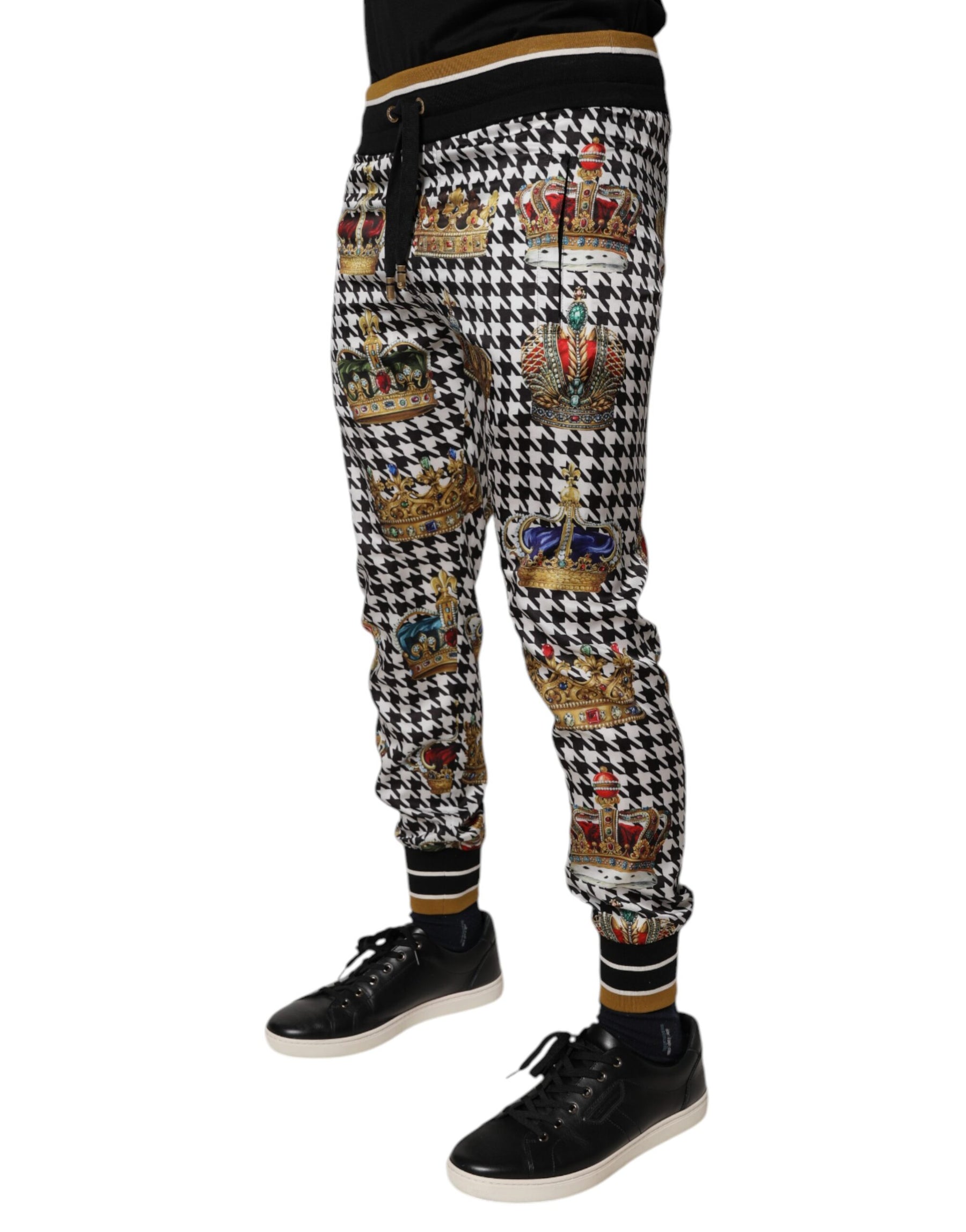 Dolce & Gabbana Multicolor Houndstooth Crown Men Sweatpants Pants | Regal Royce