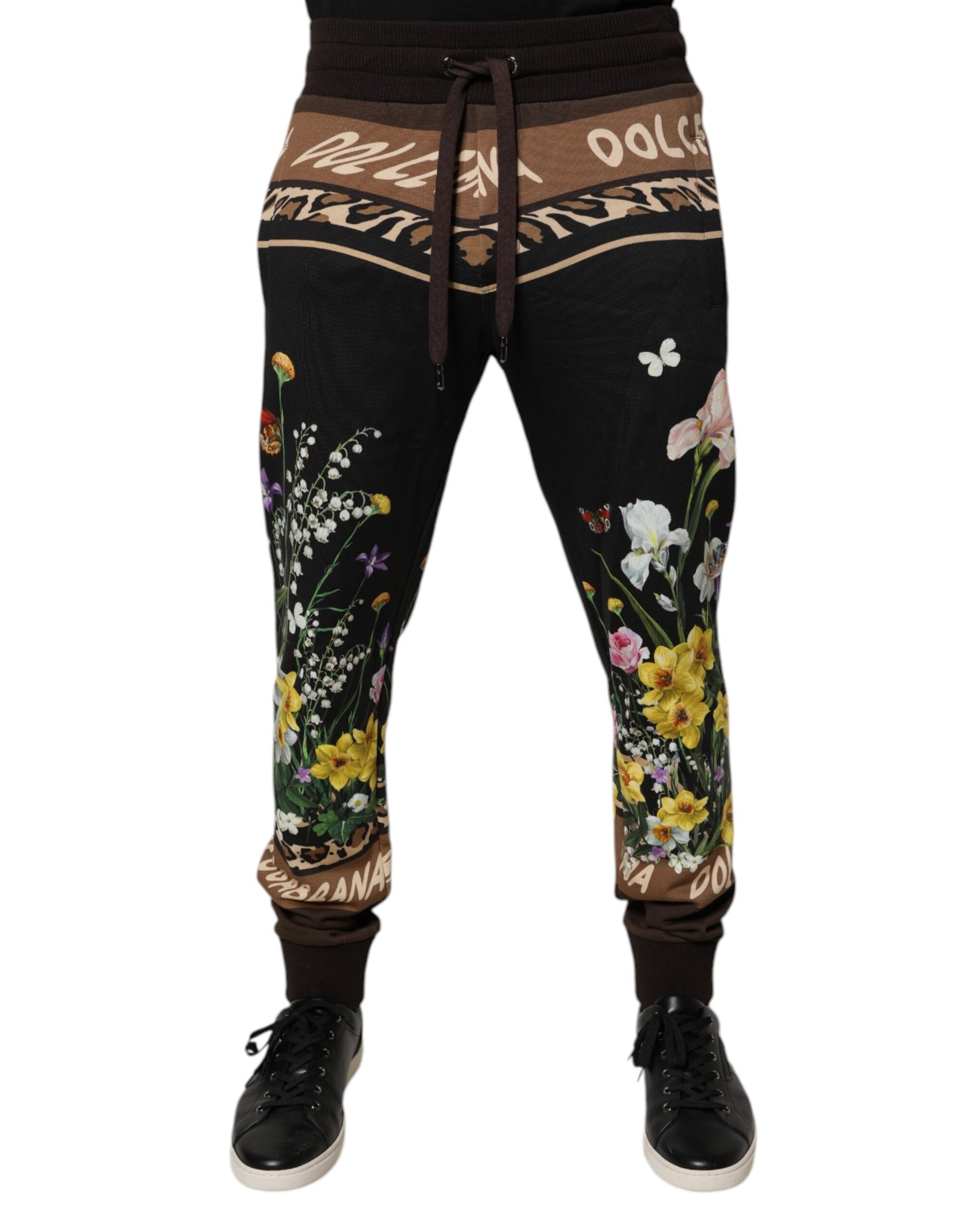 Dolce & Gabbana Black Floral Cotton Jogger Sweatpants Pants | Regal Royce