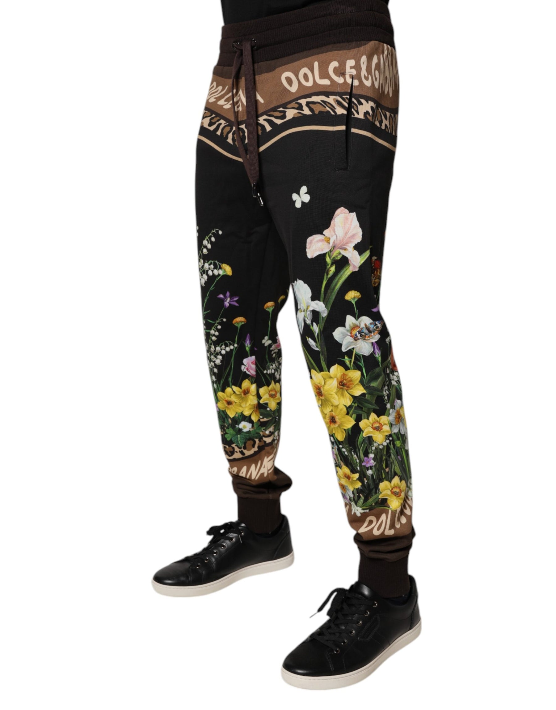 Dolce & Gabbana Black Floral Cotton Jogger Sweatpants Pants | Regal Royce