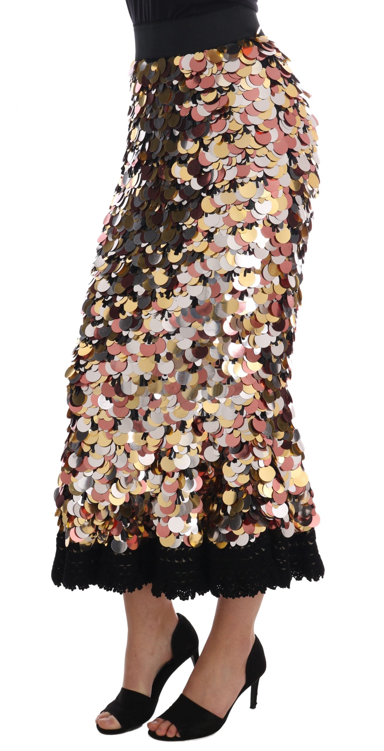 Dolce & Gabbana Gold Sequined Peplum High Waist Skirt | Regal Royce