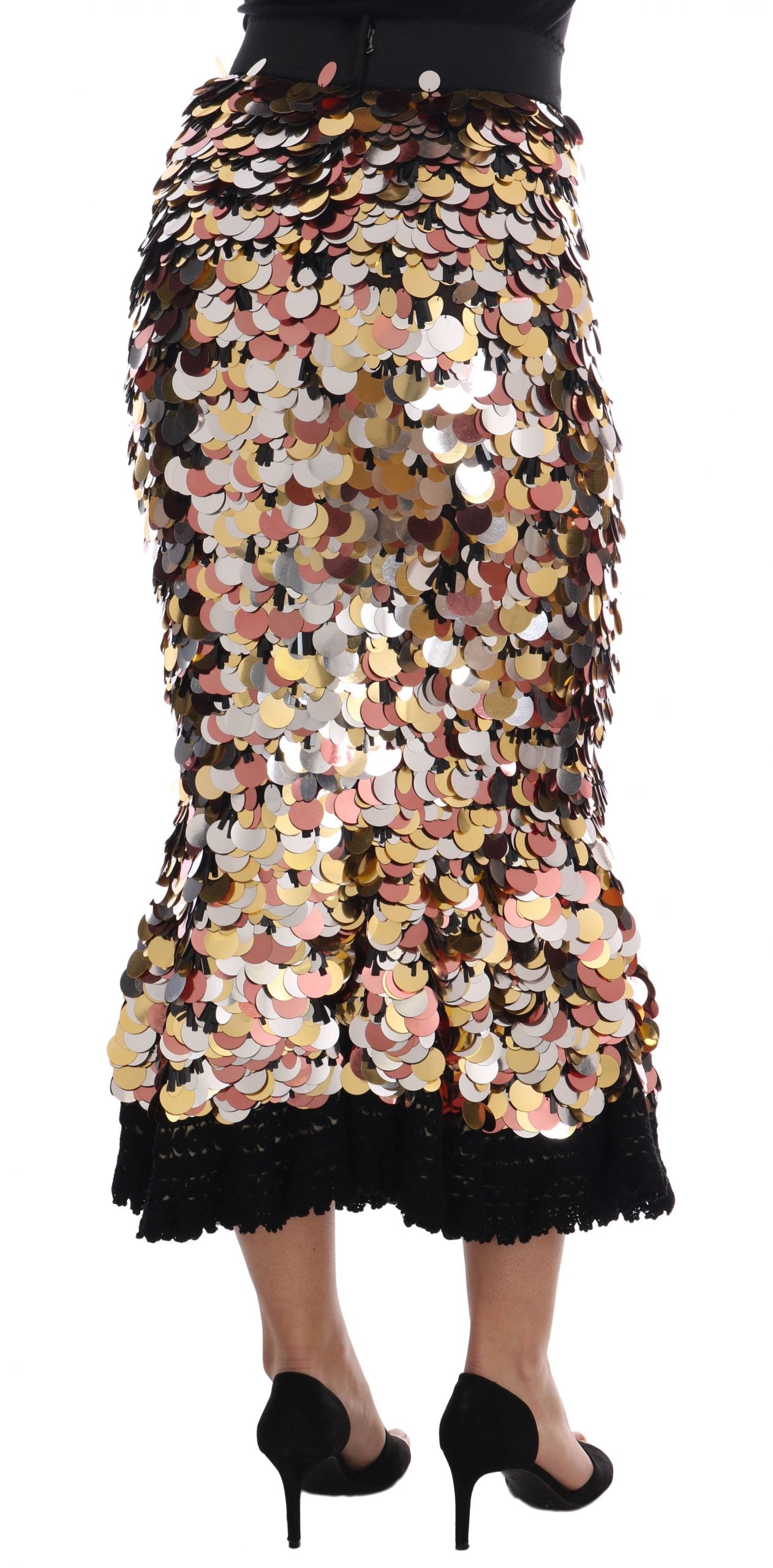 Dolce & Gabbana Gold Sequined Peplum High Waist Skirt | Regal Royce
