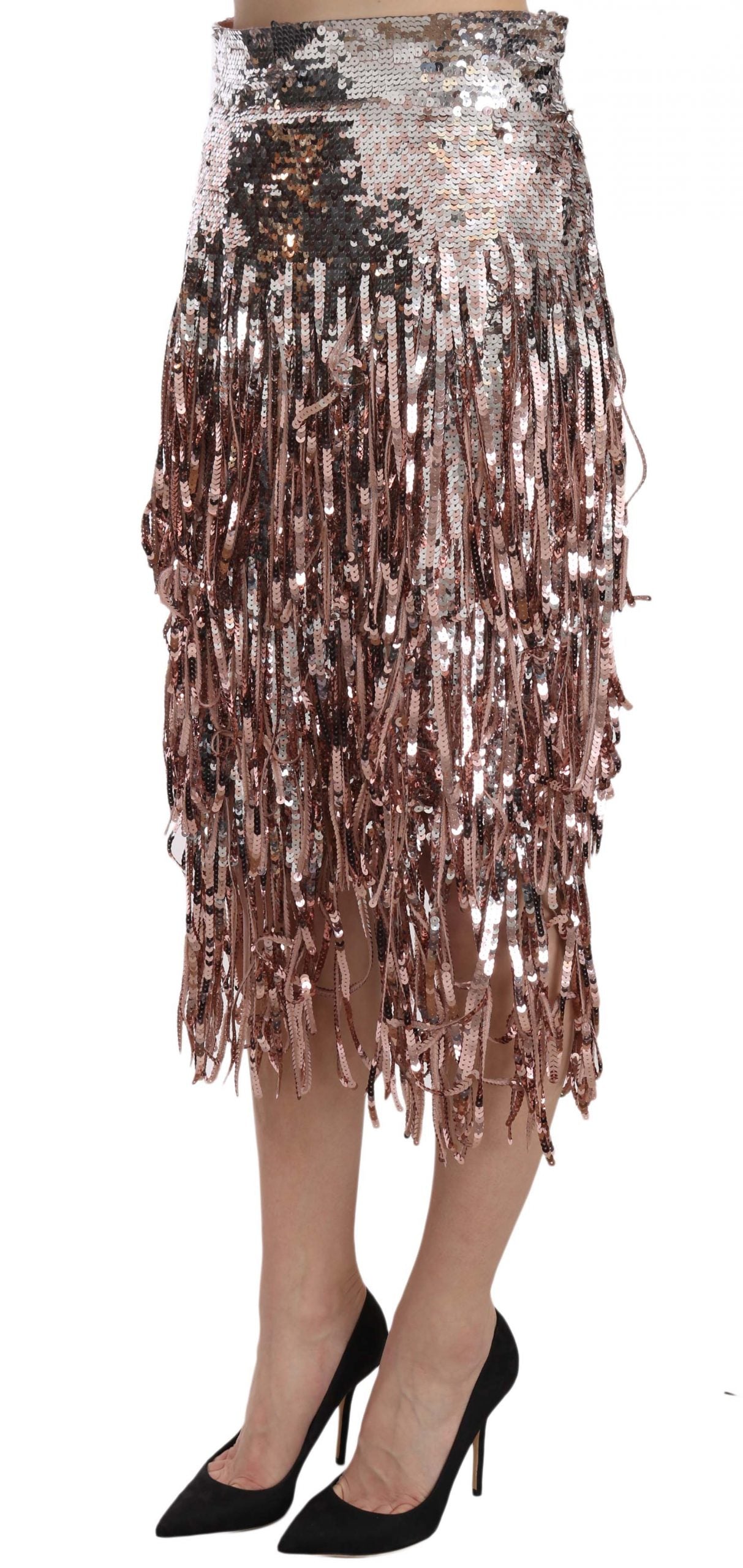 Dolce & Gabbana Sequin Embellished Fringe Midi Pencil Skirt | Regal Royce