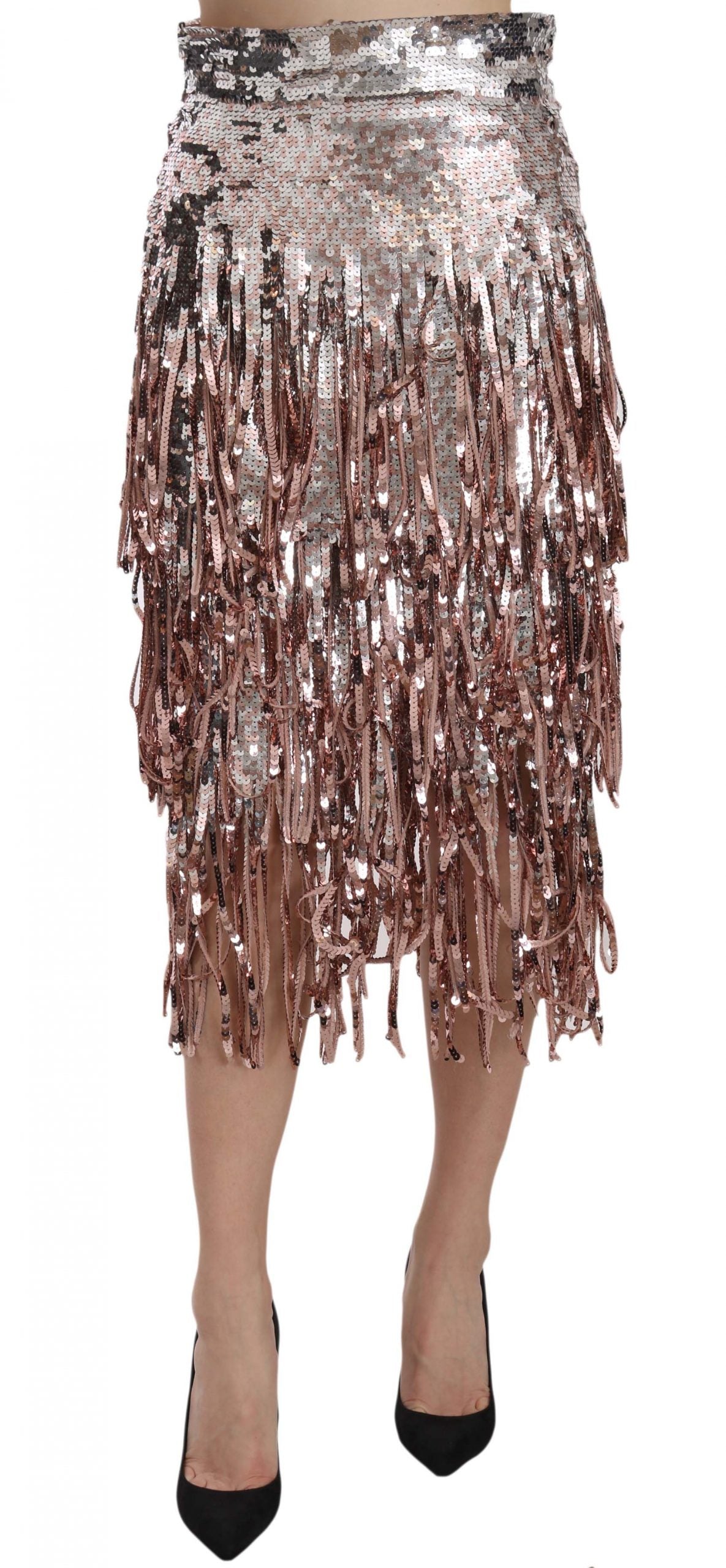 Dolce & Gabbana Sequin Embellished Fringe Midi Pencil Skirt | Regal Royce