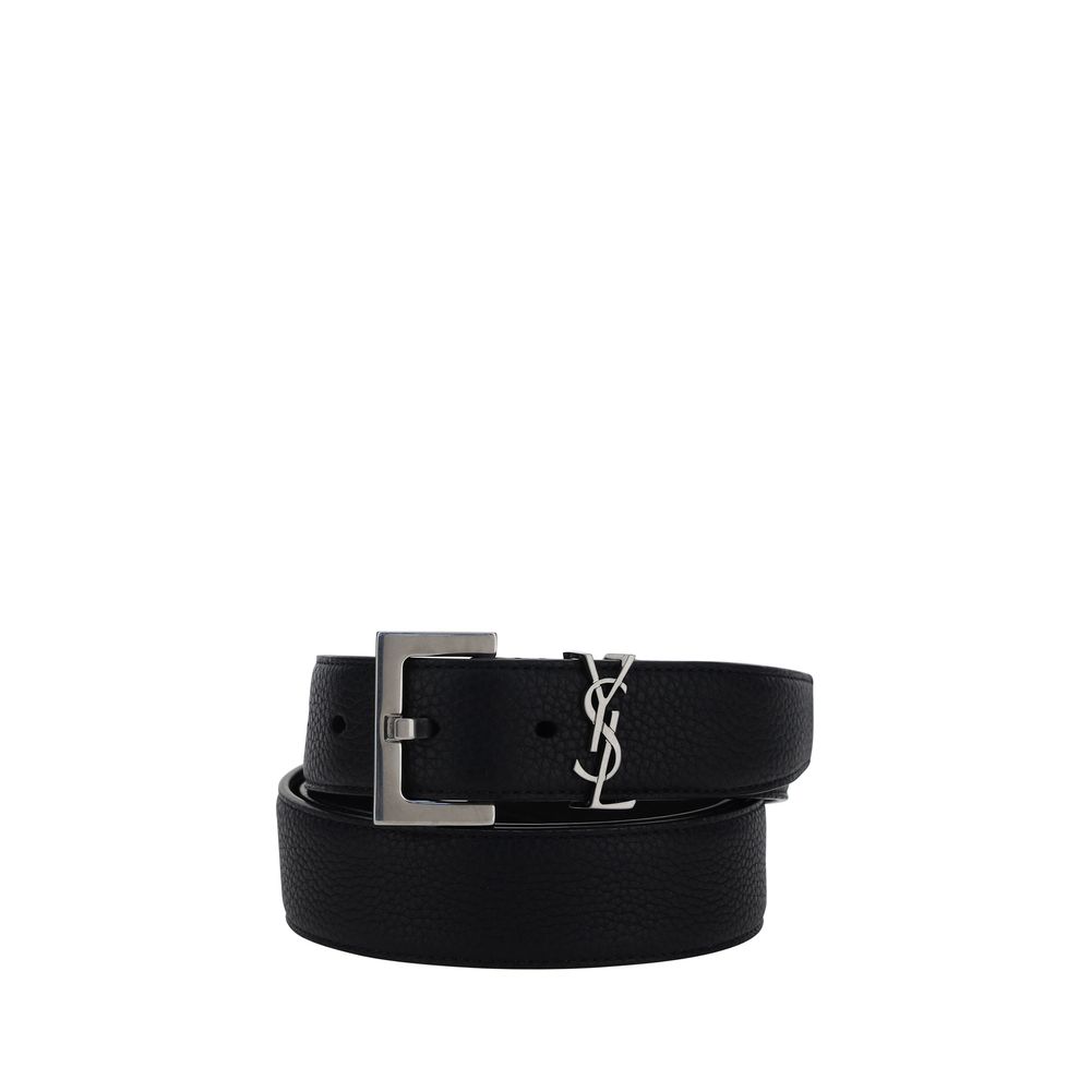 Saint Laurent Black Calf Leather Bos Taurus Regular Belt | Regal Royce
