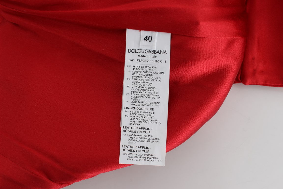 Dolce & Gabbana Red Silk Crystal Roses Shorts | Regal Royce