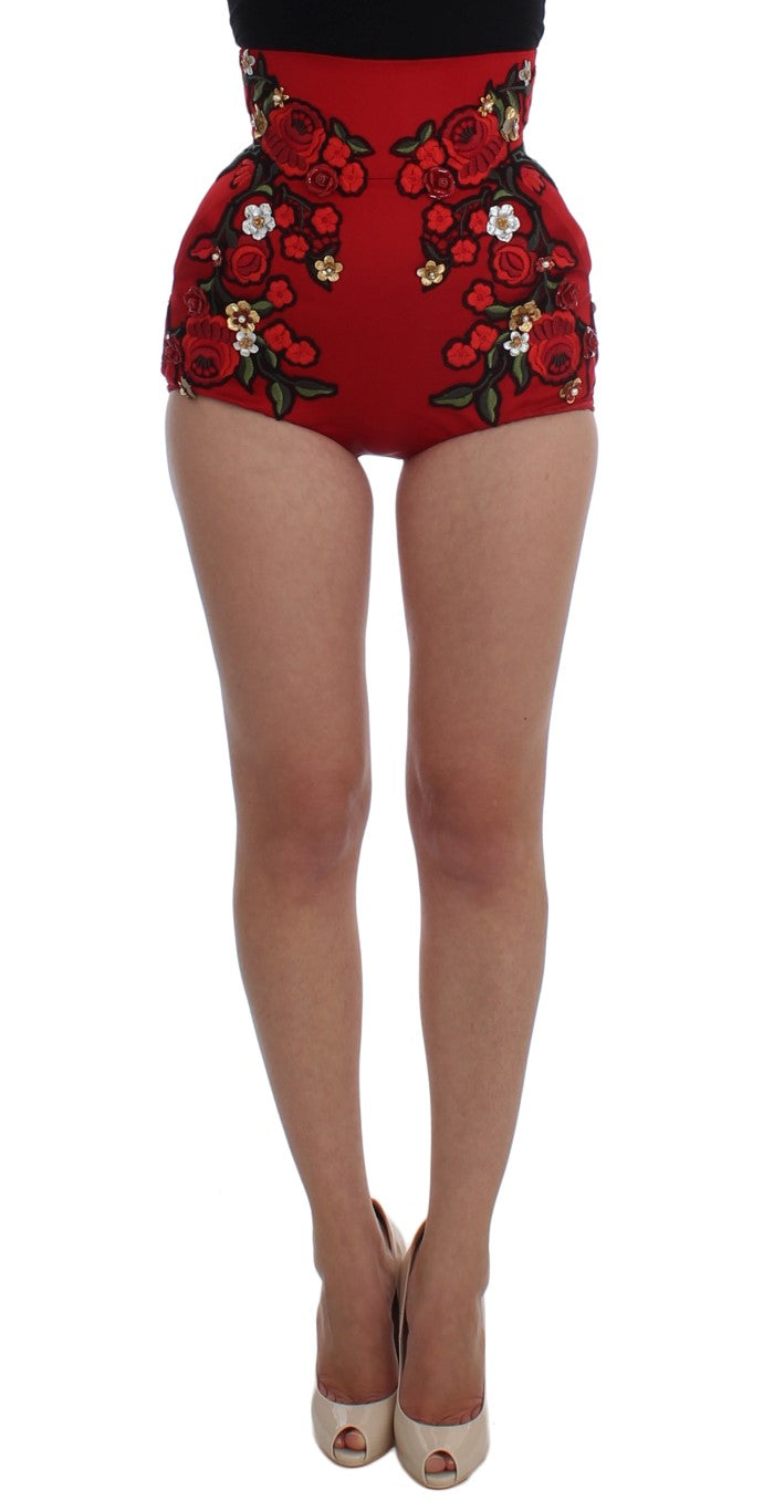 Dolce & Gabbana Red Silk Roses Sicily Shorts | Regal Royce
