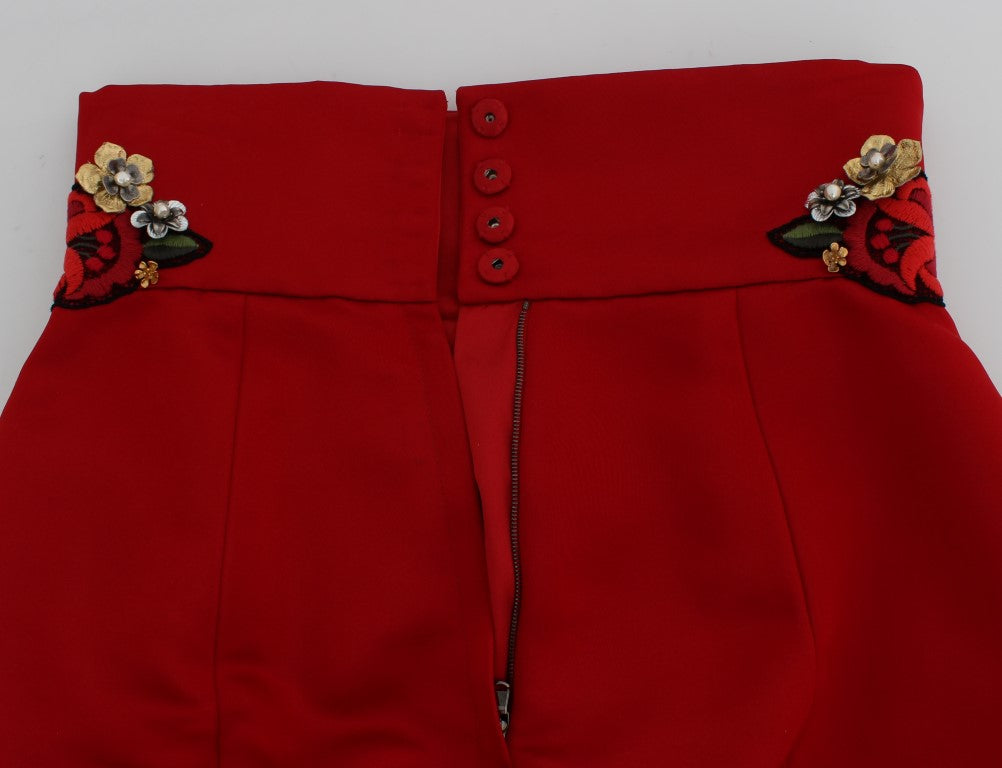 Dolce & Gabbana Red Silk Crystal Roses Shorts | Regal Royce
