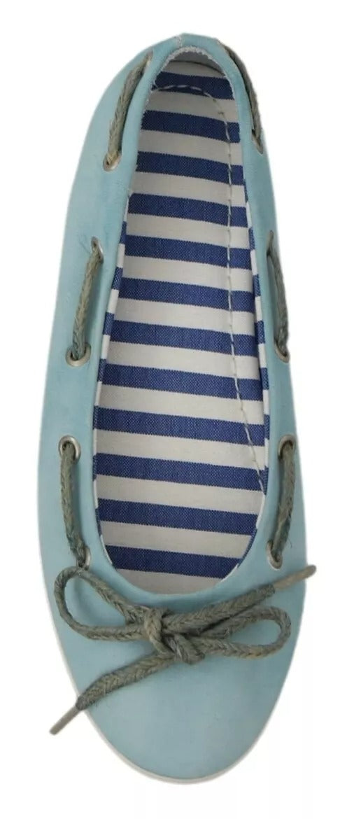 Pantofola D'Oro Sky Blue Suede Lace Bow Loafers Ballet Flat Shoes | Regal Royce