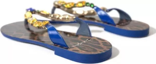 Dolce & Gabbana Blue Crystals Flats Sandals Beachwear Shoes | Regal Royce