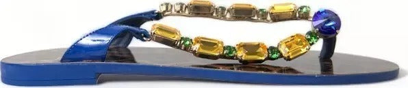 Dolce & Gabbana Blue Crystals Flats Sandals Beachwear Shoes | Regal Royce