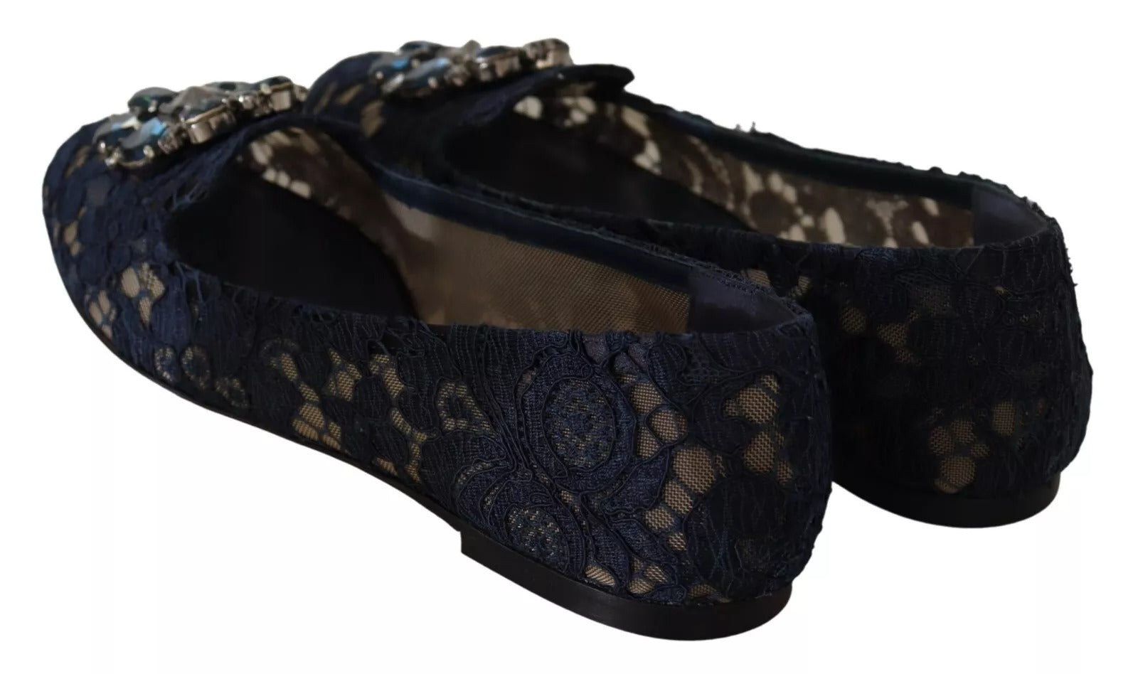 Dolce & Gabbana Blue Crystal Loafer Lace Ballet Flats Shoes | Regal Royce