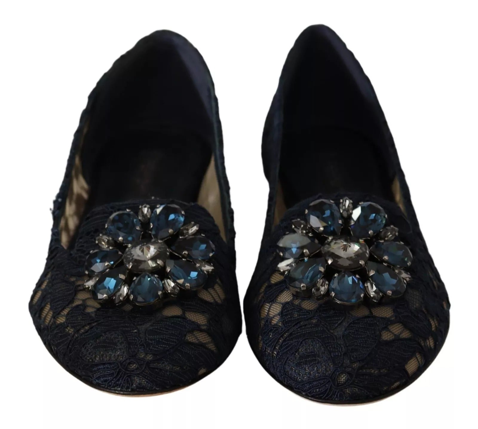 Dolce & Gabbana Blue Crystal Loafer Lace Ballet Flats Shoes | Regal Royce