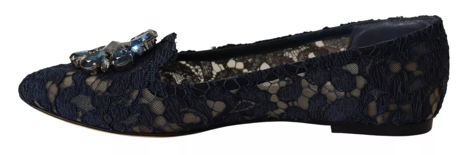 Dolce & Gabbana Blue Crystal Loafer Lace Ballet Flats Shoes | Regal Royce