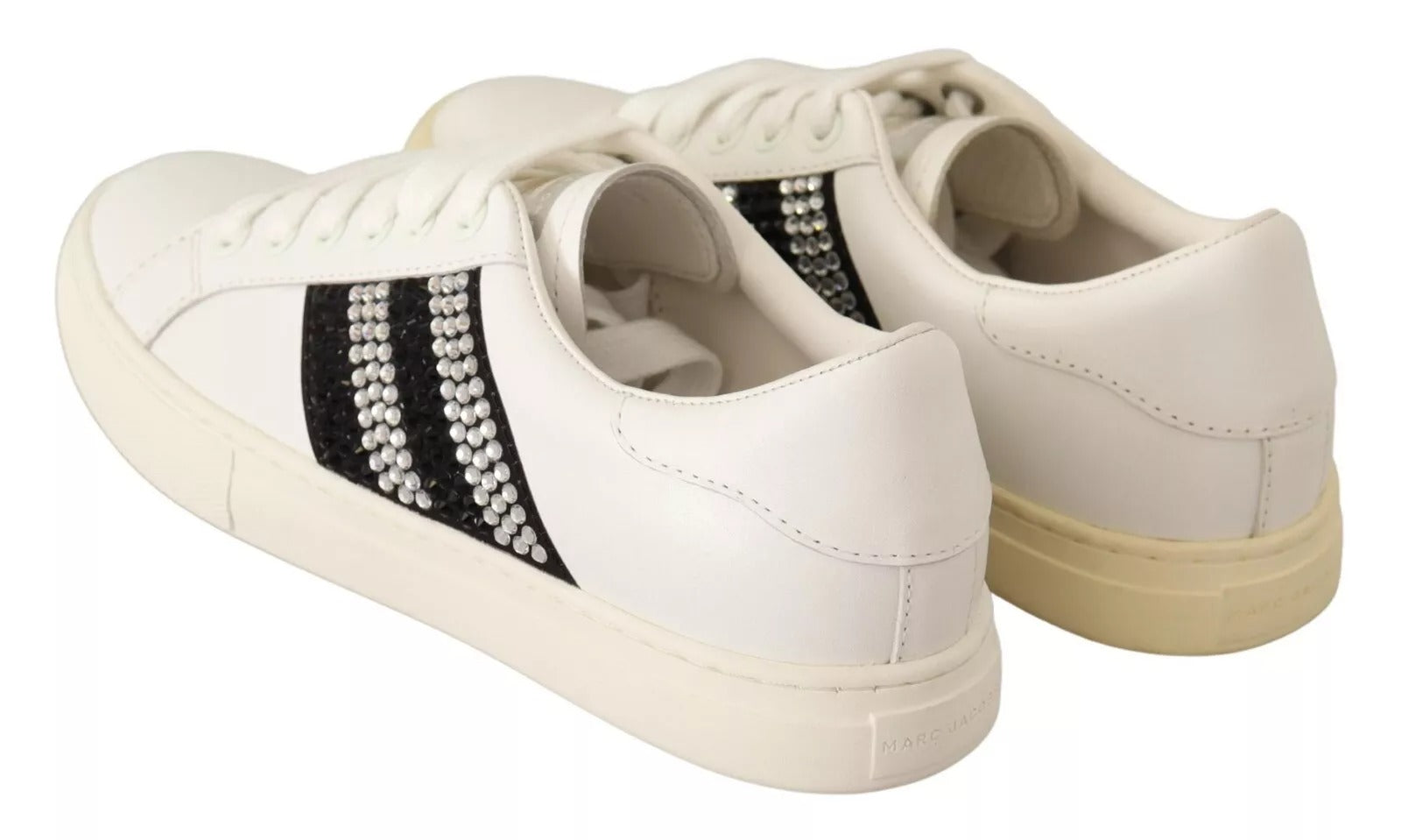 Marc Jacobs White Leather Crystal Embellished Sneakers Shoes | Regal Royce