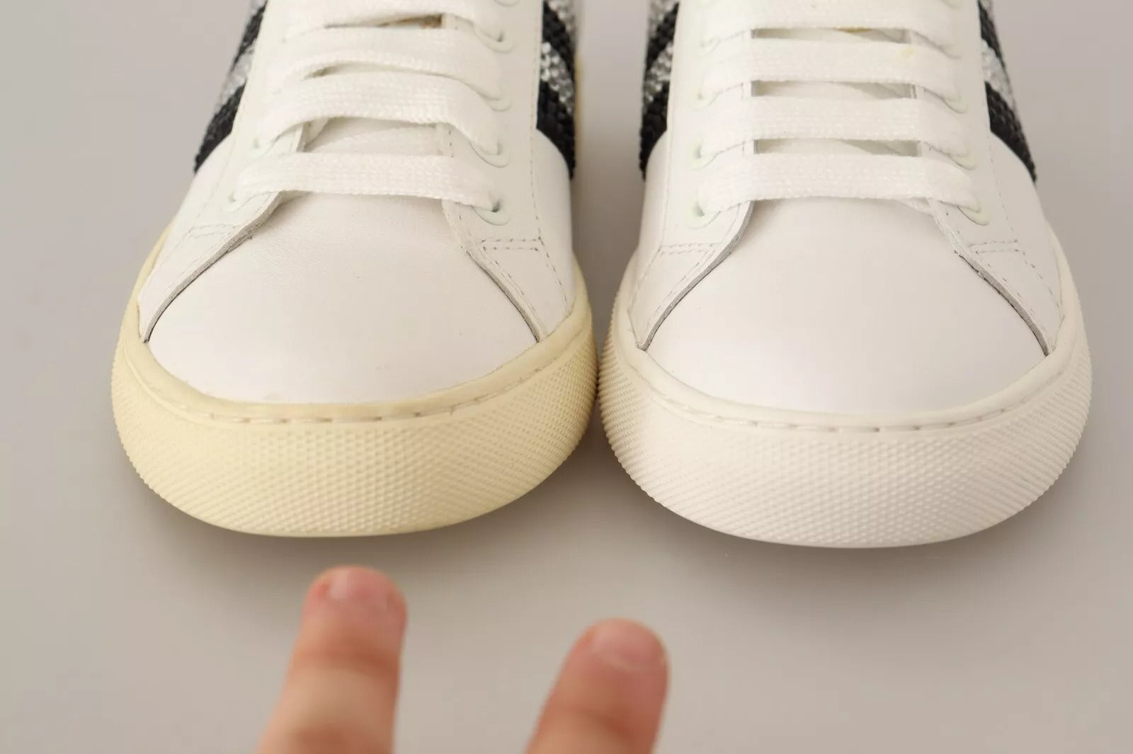 Marc Jacobs White Leather Crystal Embellished Sneakers Shoes | Regal Royce