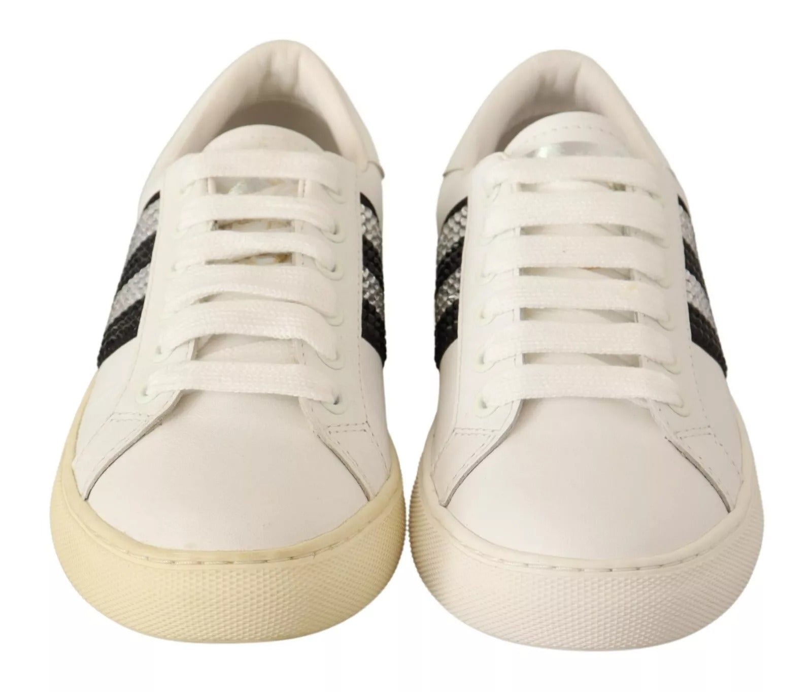 Marc Jacobs White Leather Crystal Embellished Sneakers Shoes | Regal Royce