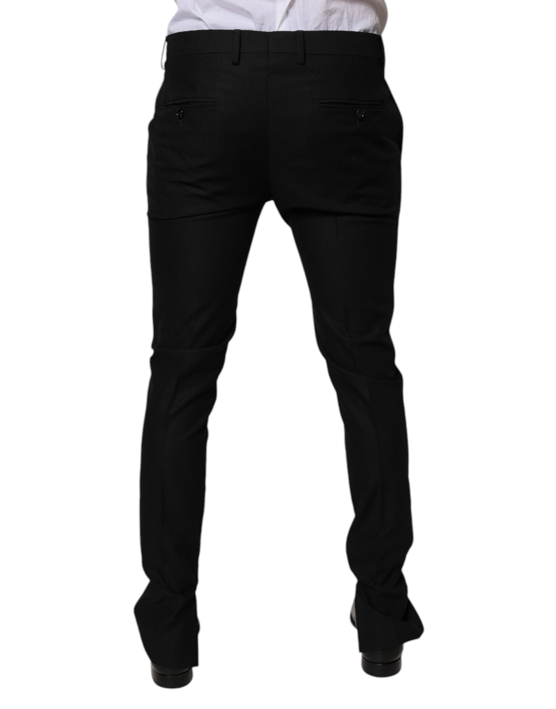 Dolce & Gabbana Black Virgin Wool MenSkinny Dress Formal Pants | Regal Royce