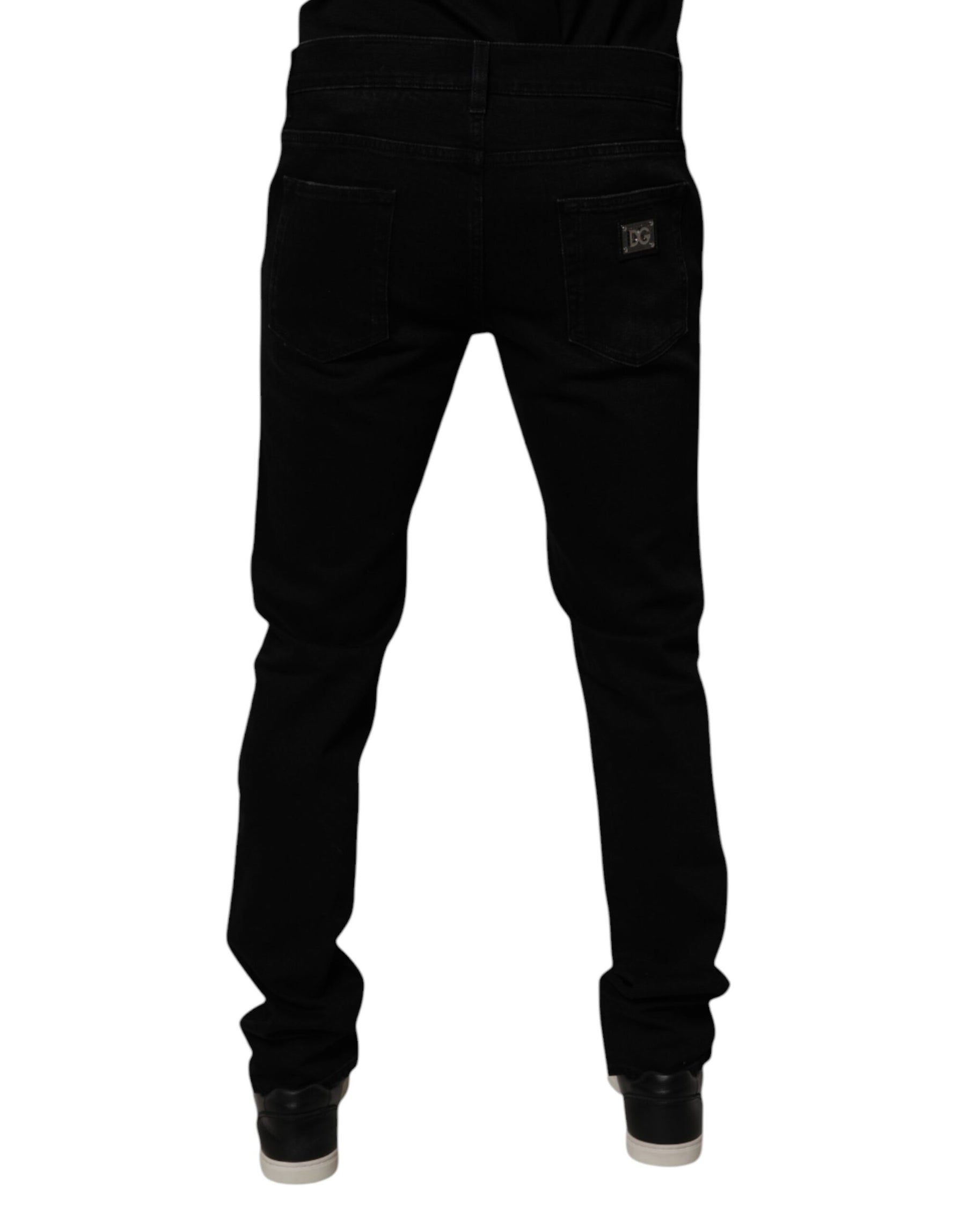 Dolce & Gabbana Black Cotton Tattered Skinny Men Denim Jeans | Regal Royce