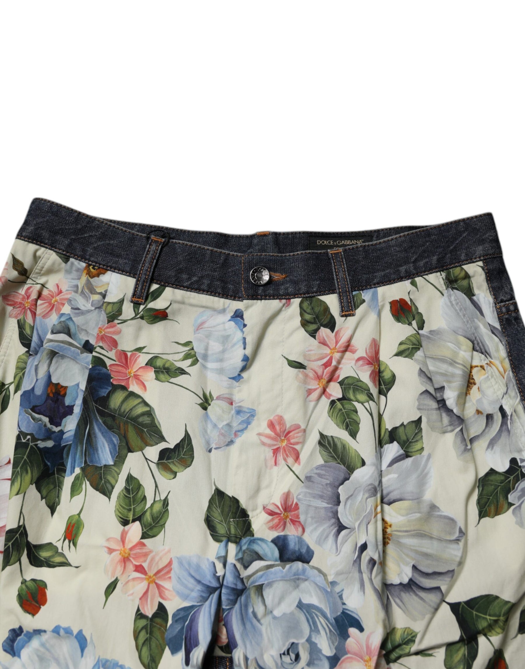 Dolce & Gabbana Beige Blue Floral Cotton Men Denim Jeans | Regal Royce