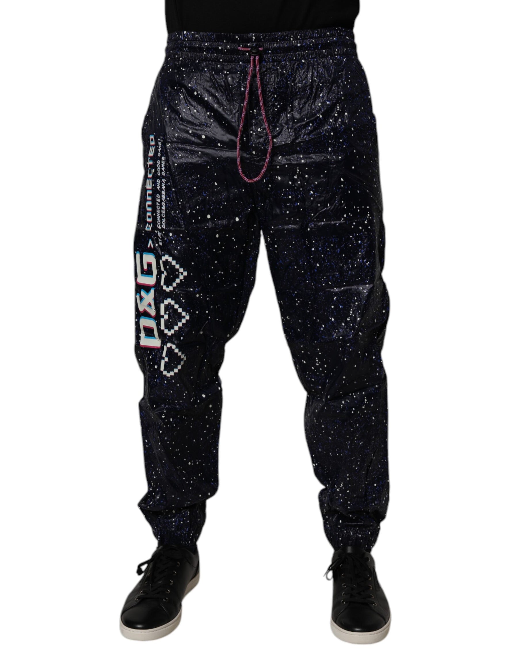 Dolce & Gabbana Dark Blue DG Game Print Cotton Jogger Pants | Regal Royce