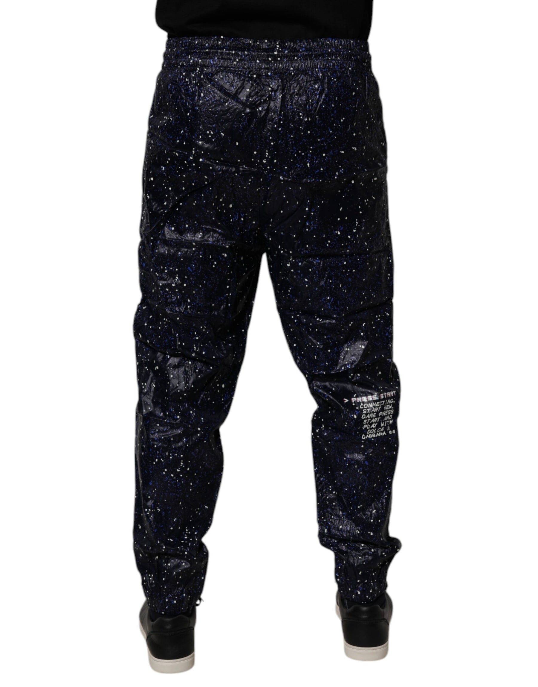 Dolce & Gabbana Dark Blue DG Game Print Cotton Jogger Pants | Regal Royce