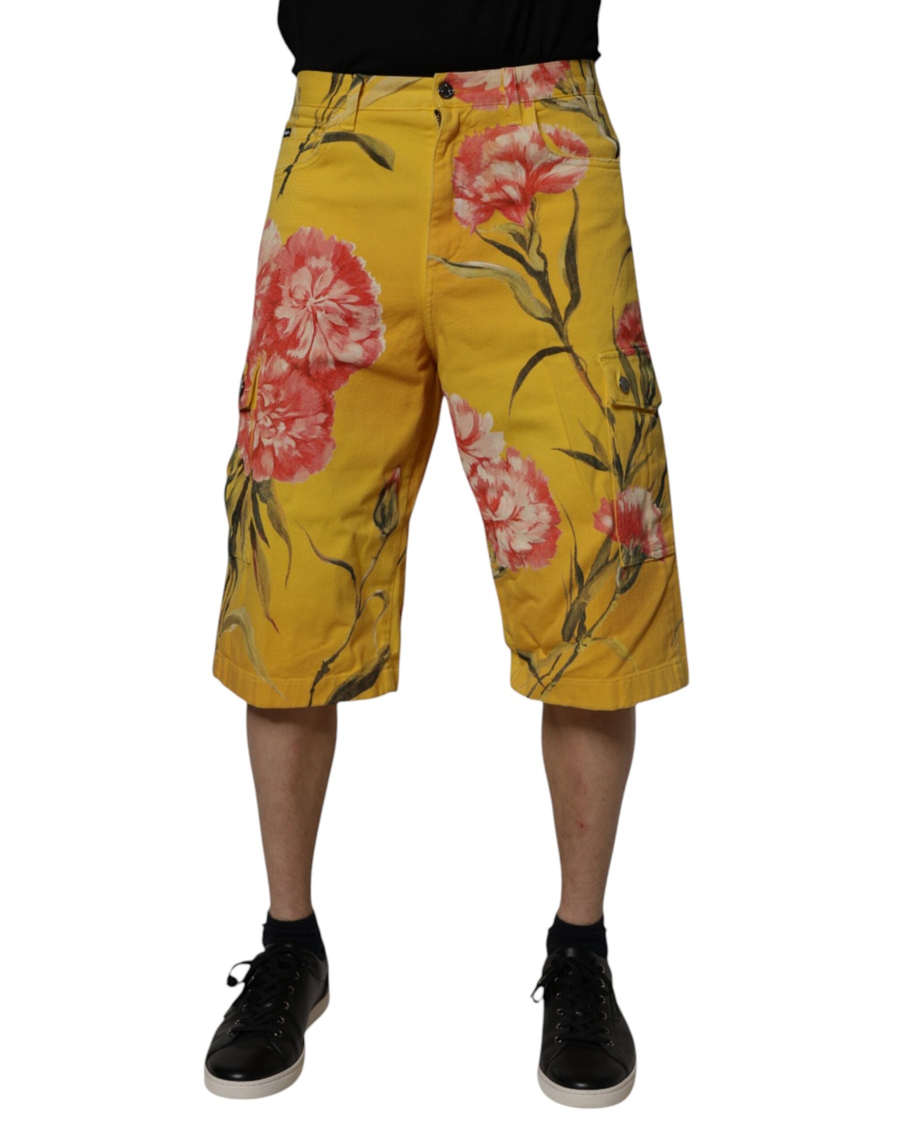 Dolce & Gabbana Yellow Floral Cargo Denim Men Bermuda Shorts | Regal Royce