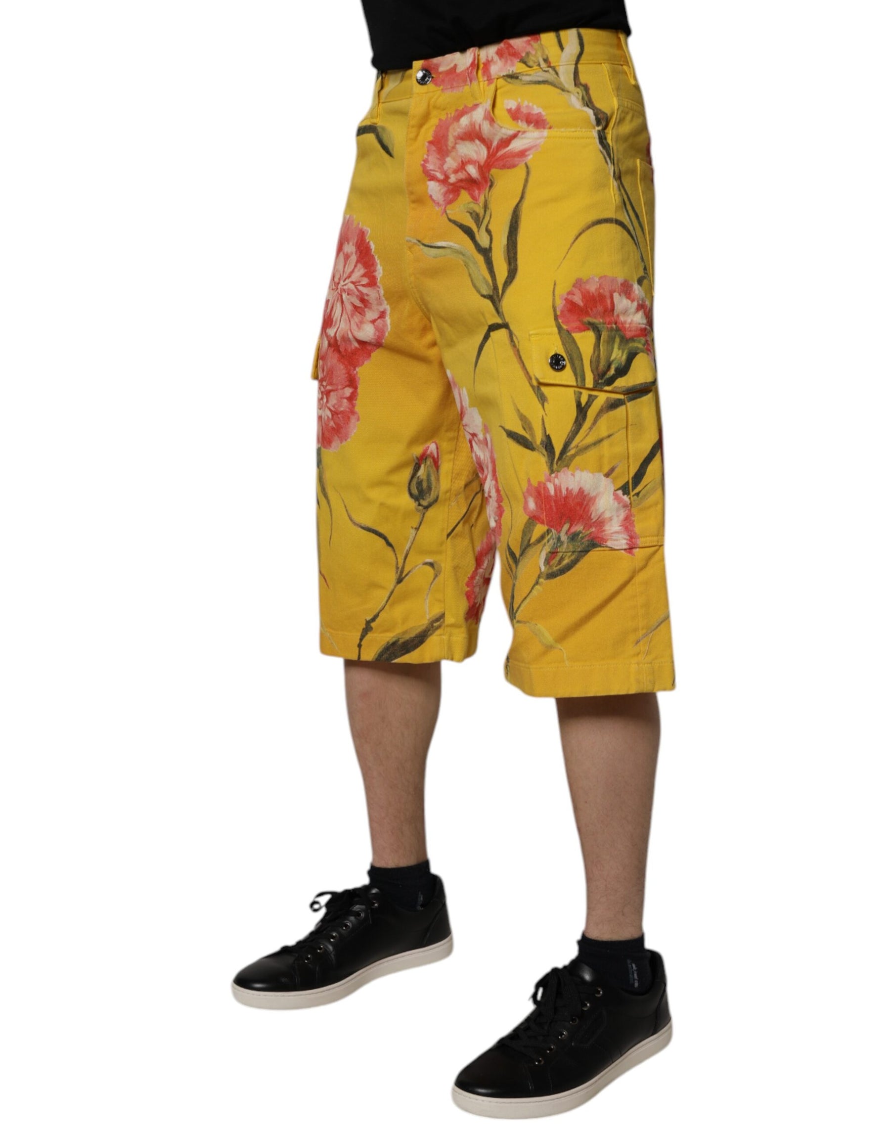 Dolce & Gabbana Yellow Floral Cargo Denim Men Bermuda Shorts | Regal Royce